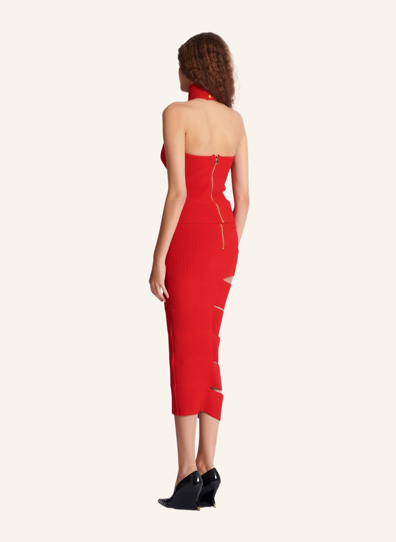 BALMAIN Langer Rock mit Ausschnitten: ROT