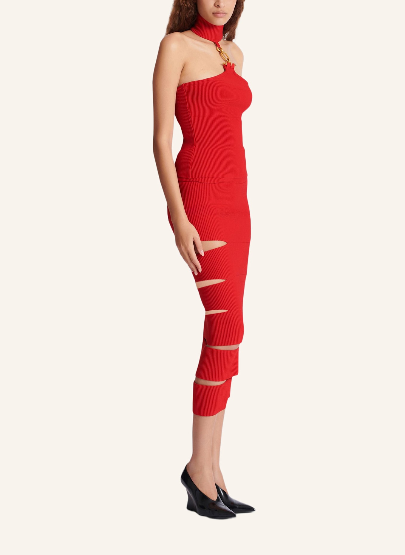 BALMAIN Langer Rock mit Ausschnitten: ROT