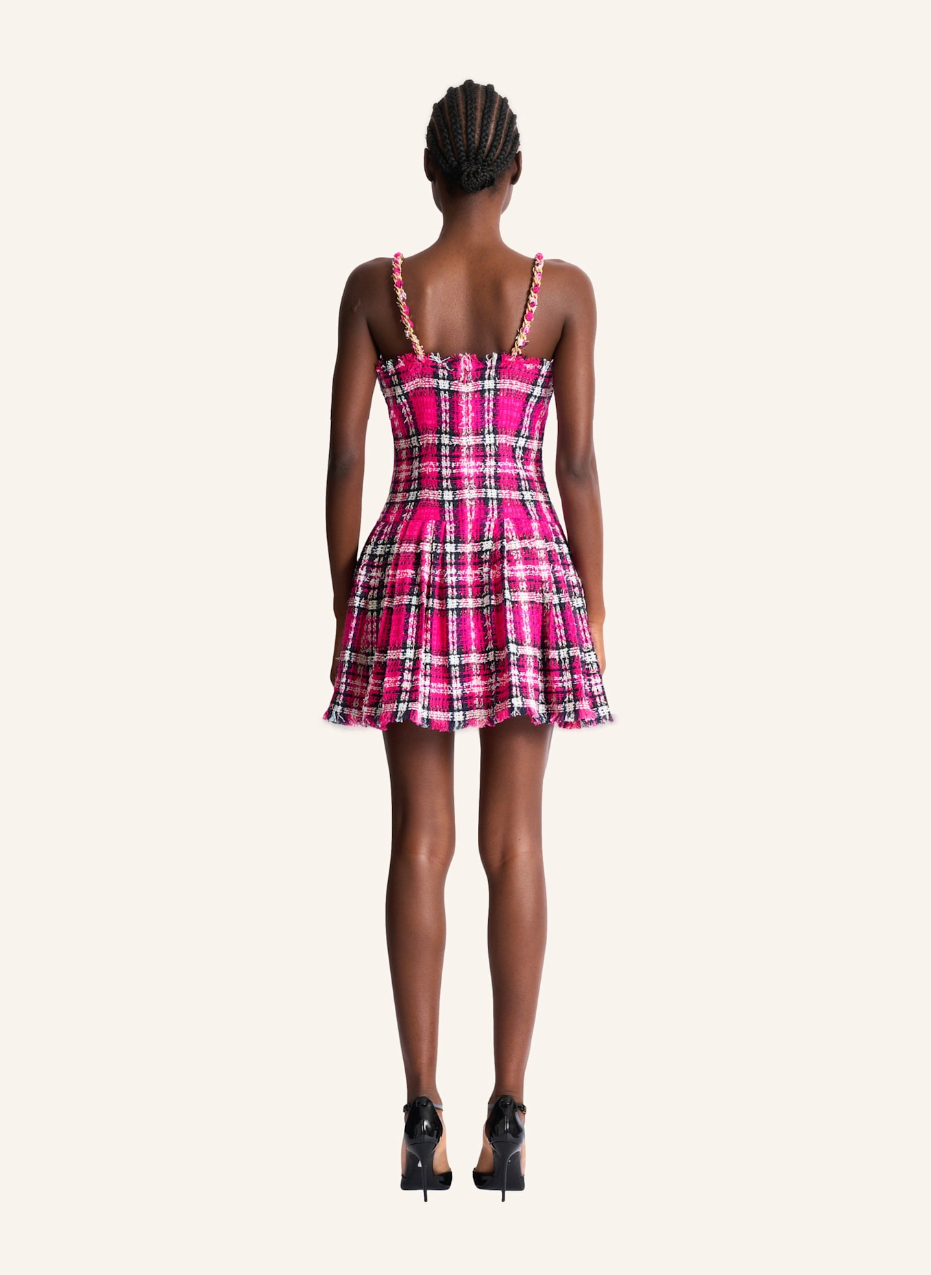 BALMAIN Tartankleid mit Kettenträgern: ROSA