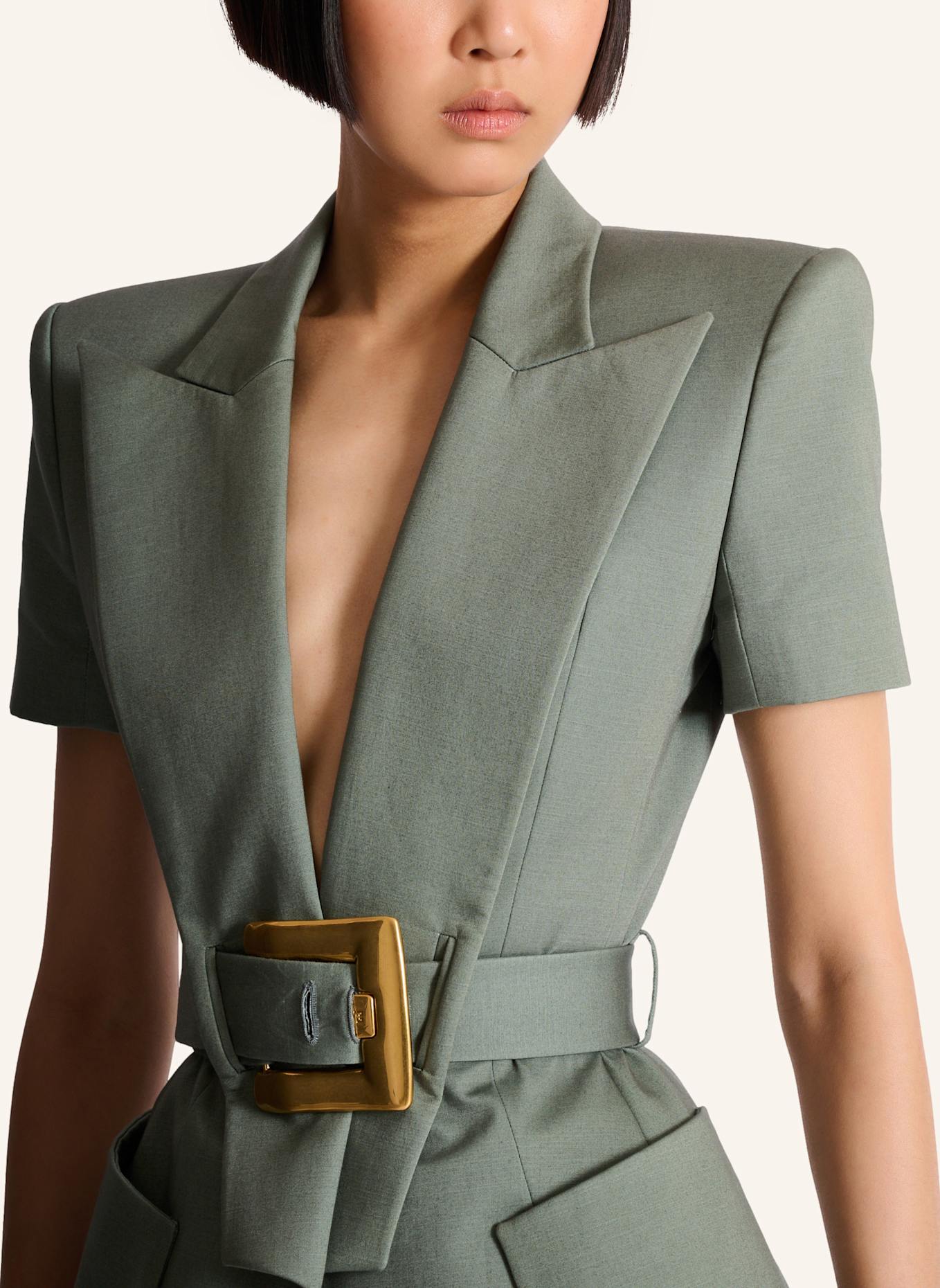 BALMAIN Jacke Anthem mit Gürtel aus Gabardine: GRÜN