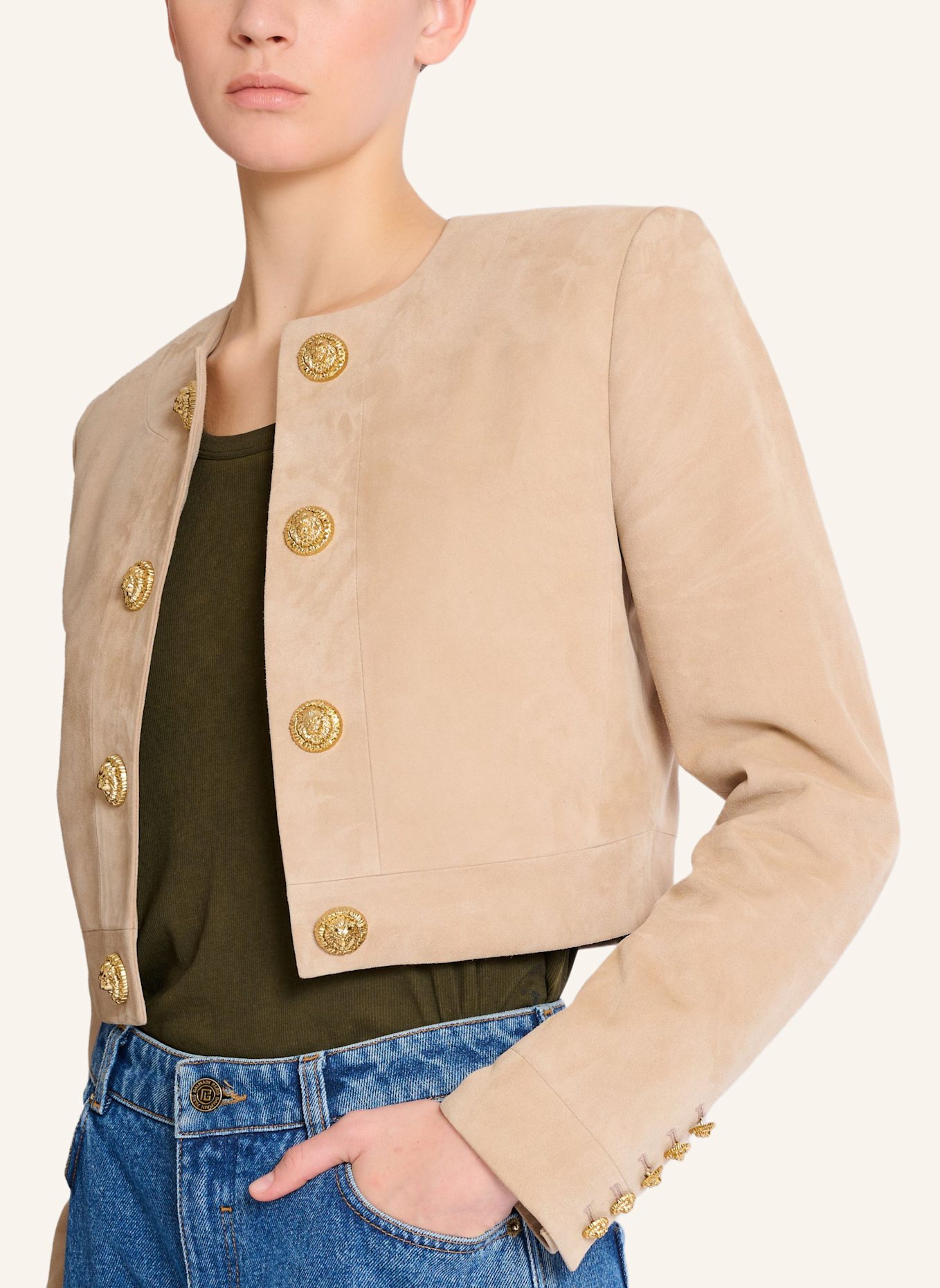 BALMAIN Spencer aus Wildleder: KHAKI