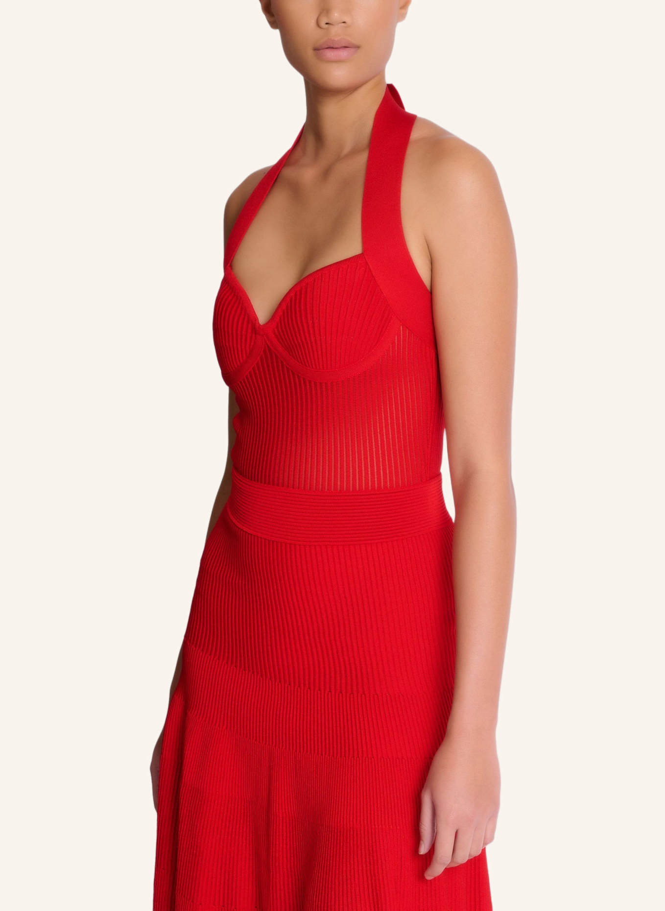 BALMAIN Ärmelloses Midi-Faltenkleid: ROT
