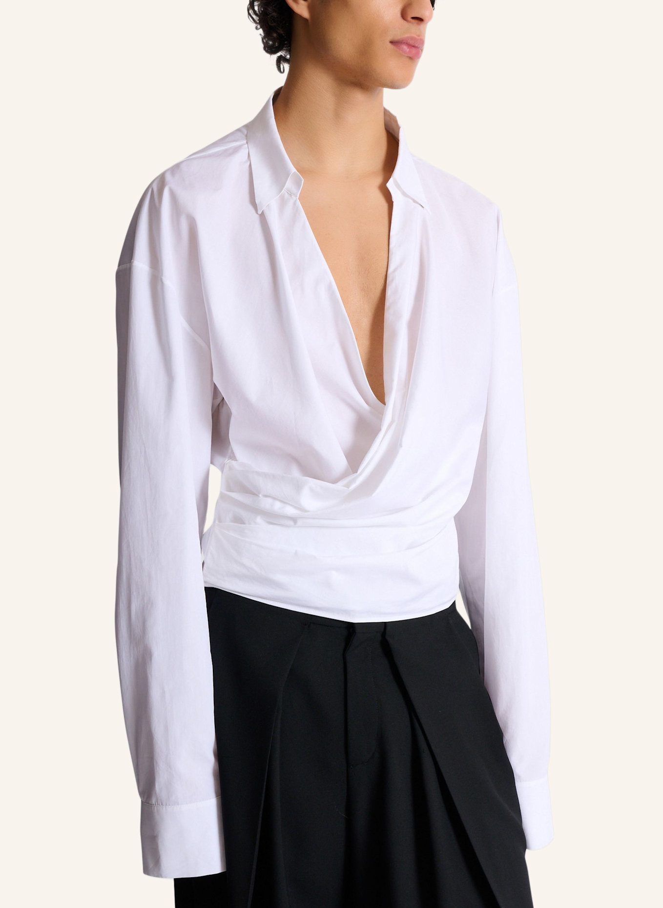 BALMAIN Drapiertes Hemd aus Baumwollpopeline: WEISS