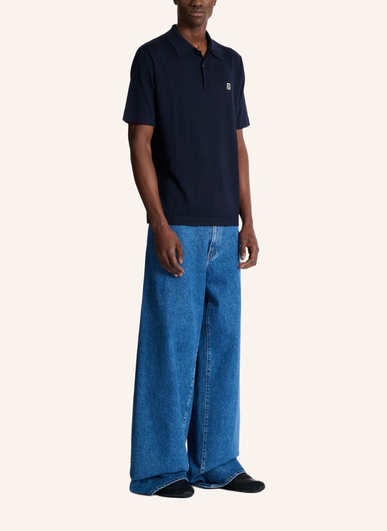 BALMAIN Besticktes Poloshirt aus Baumwolle: BLAU