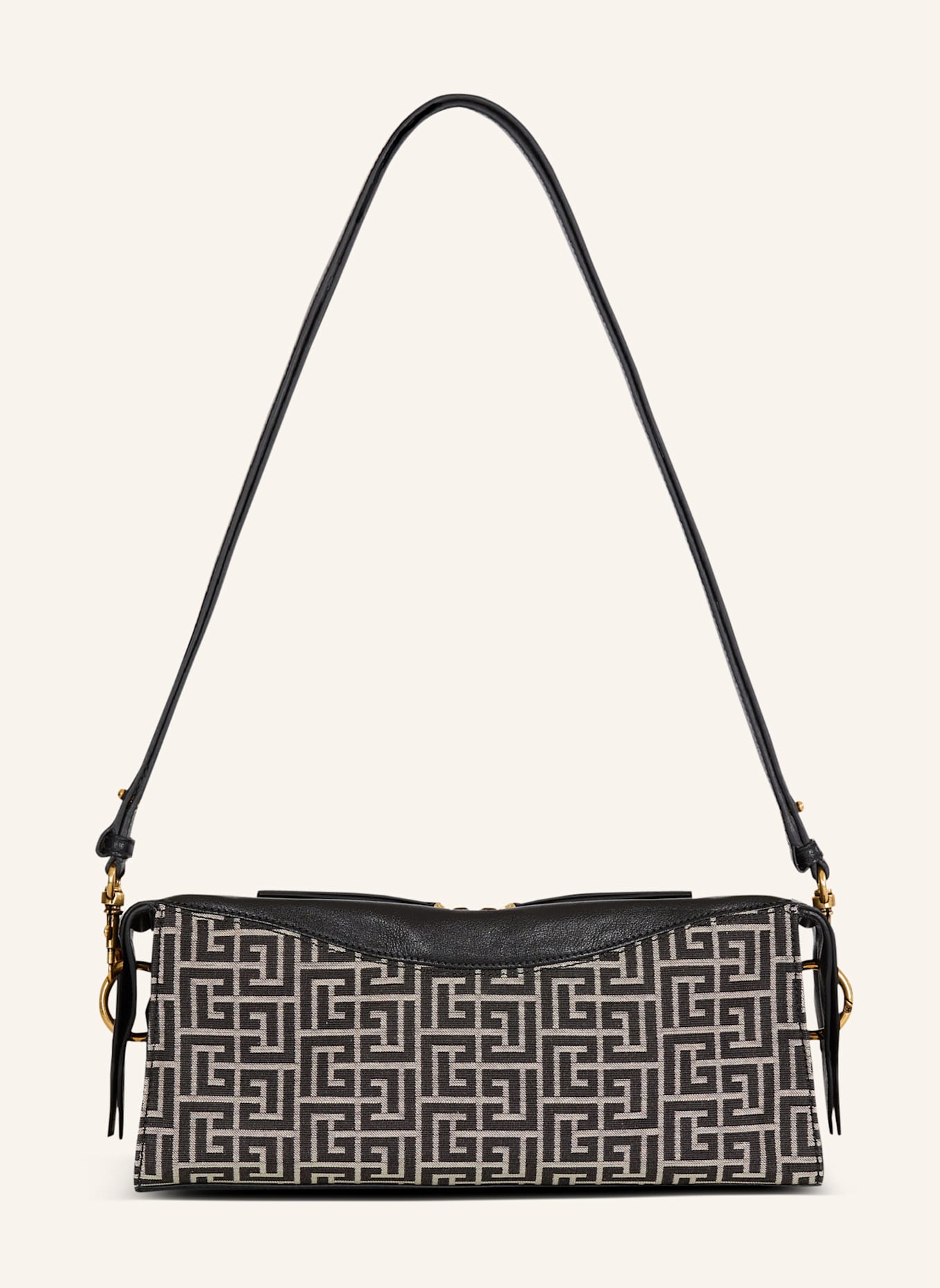 BALMAIN Schultertasche Pulse aus Monogramm-Jacquard und Kalbsleder: SCHWARZ