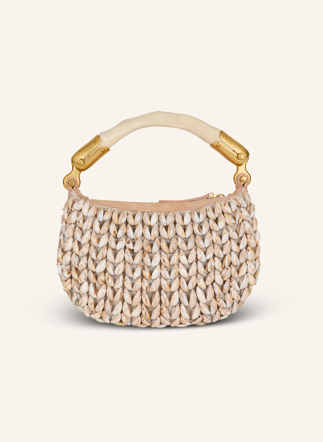BALMAIN Mini-Tasche Ébène aus Wildleder und Muscheln: KHAKI