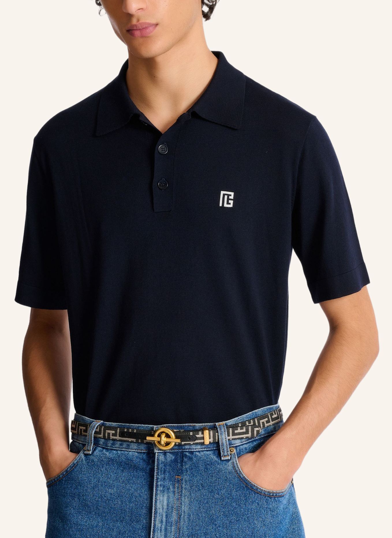 BALMAIN Gürtel T-Bar aus Monogramm-Jacquard: SCHWARZ