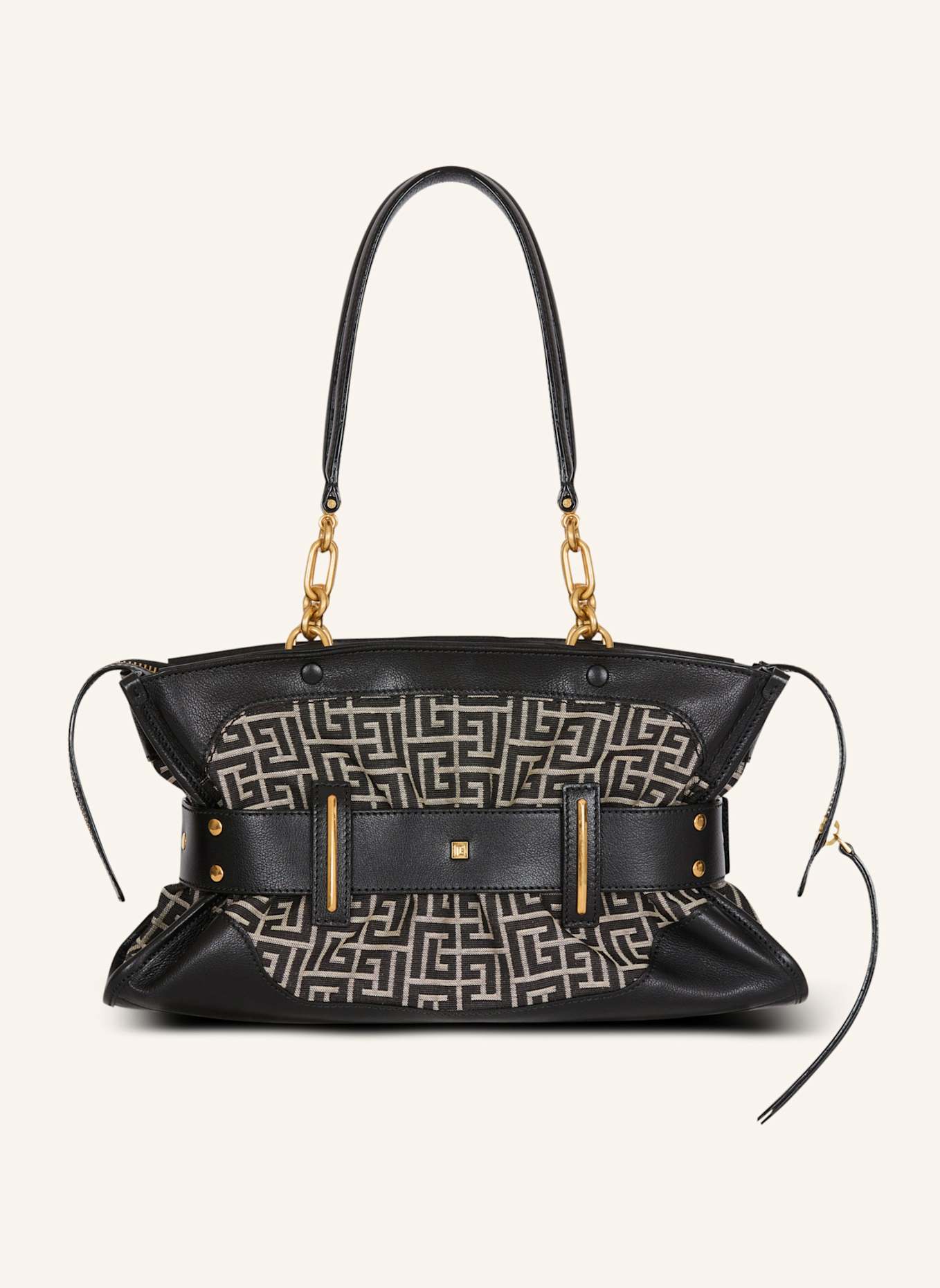 BALMAIN Tasche Anthem aus Leder und Monogramm-Jacquard: SCHWARZ