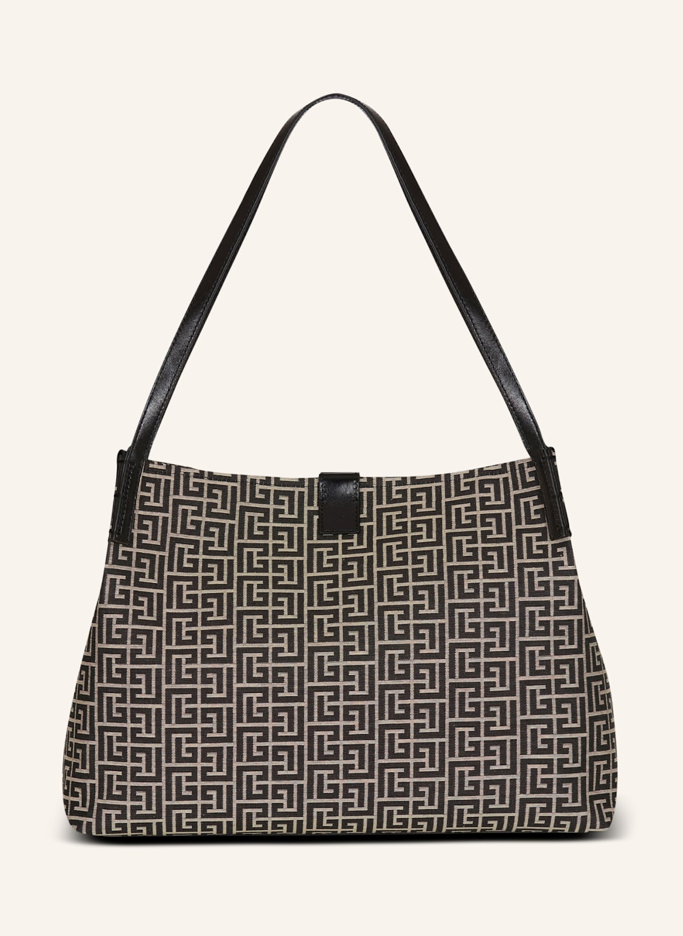 BALMAIN Mittelgroßer Shopper Release aus Monogramm-Jacquard und Kalbsleder: SCHWARZ
