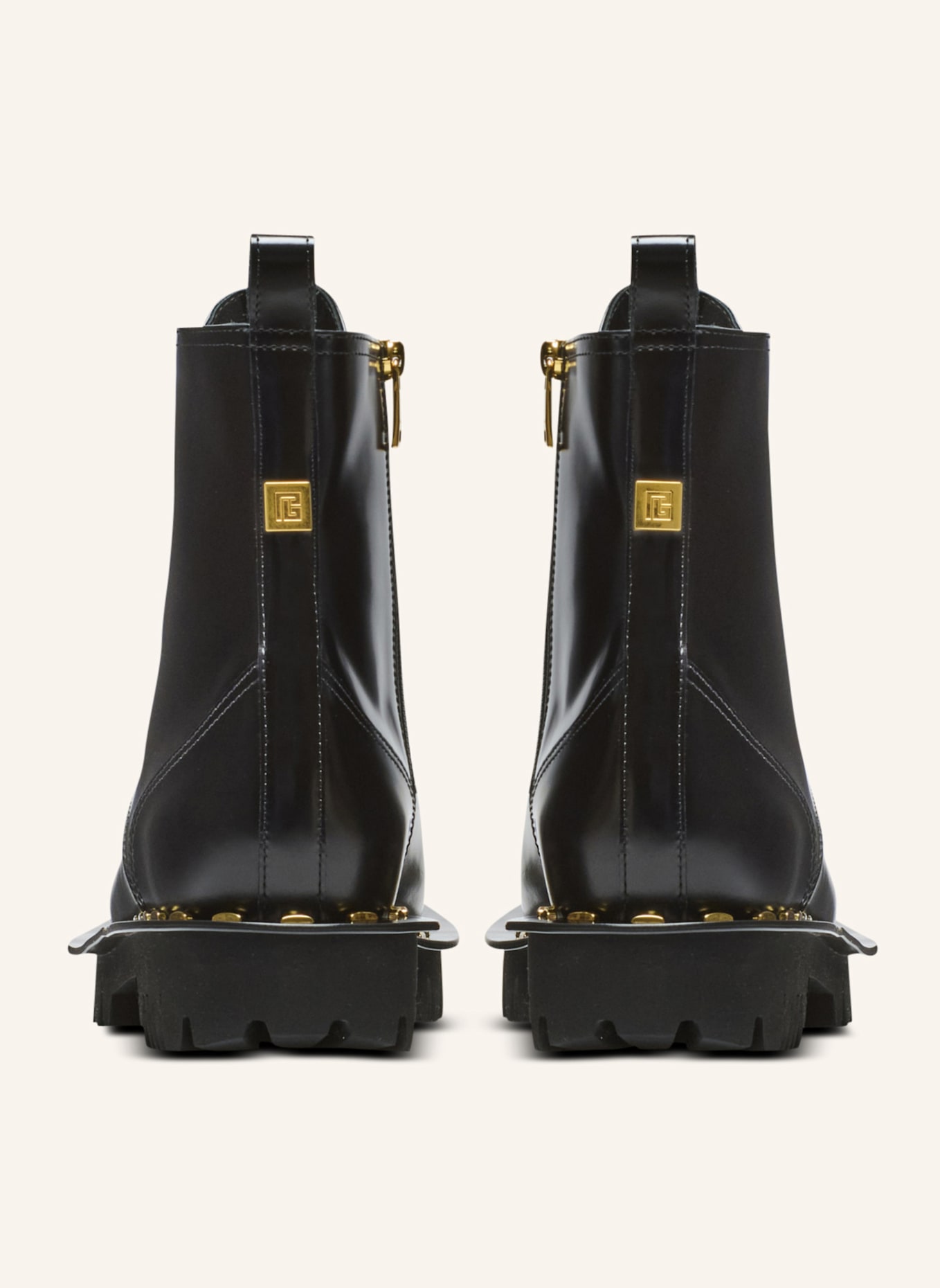BALMAIN Rangerstiefel aus Lackleder: SCHWARZ