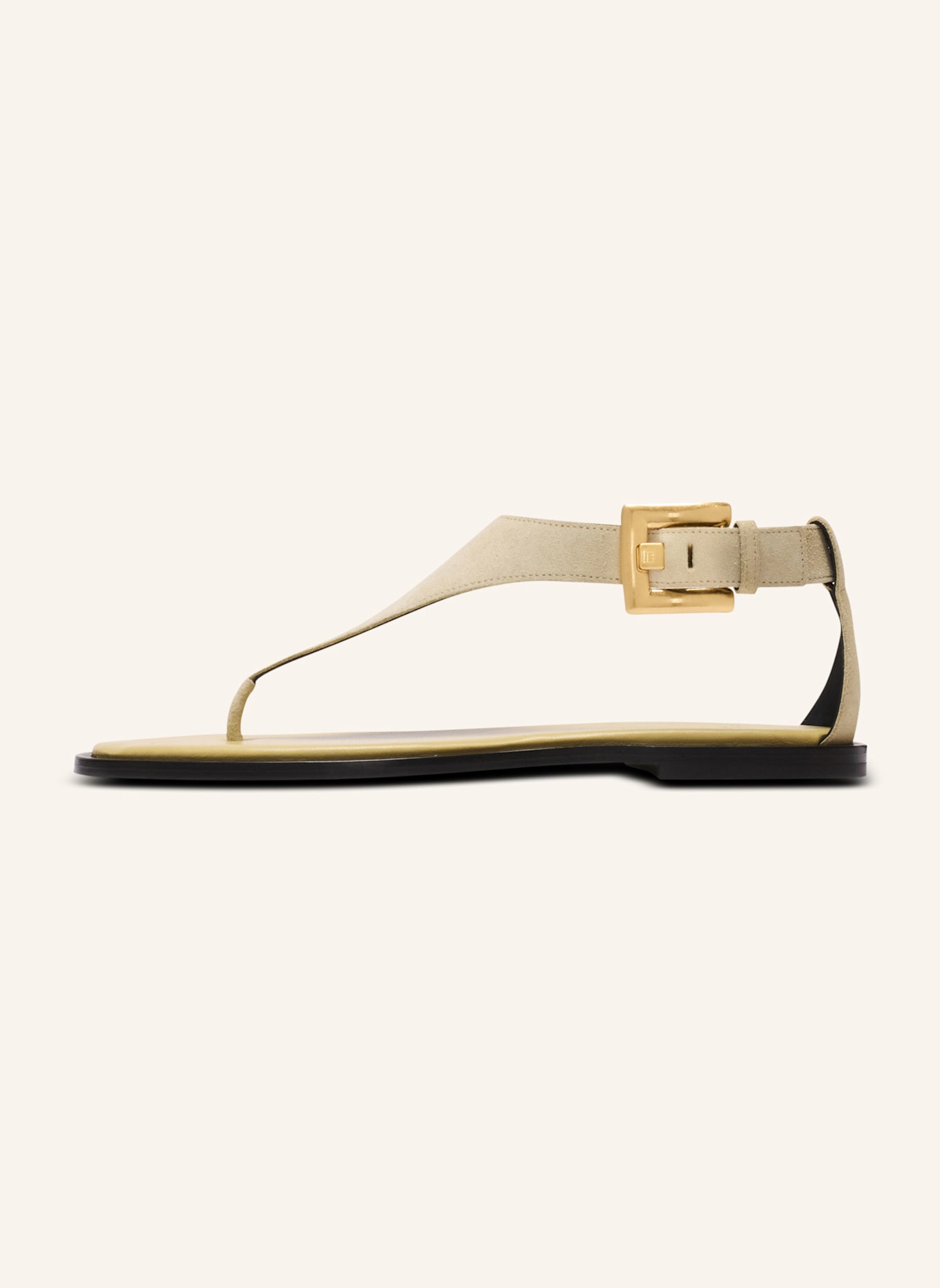 BALMAIN Flache Sandalen Anthem mit Zehensteg aus Wildleder: KHAKI