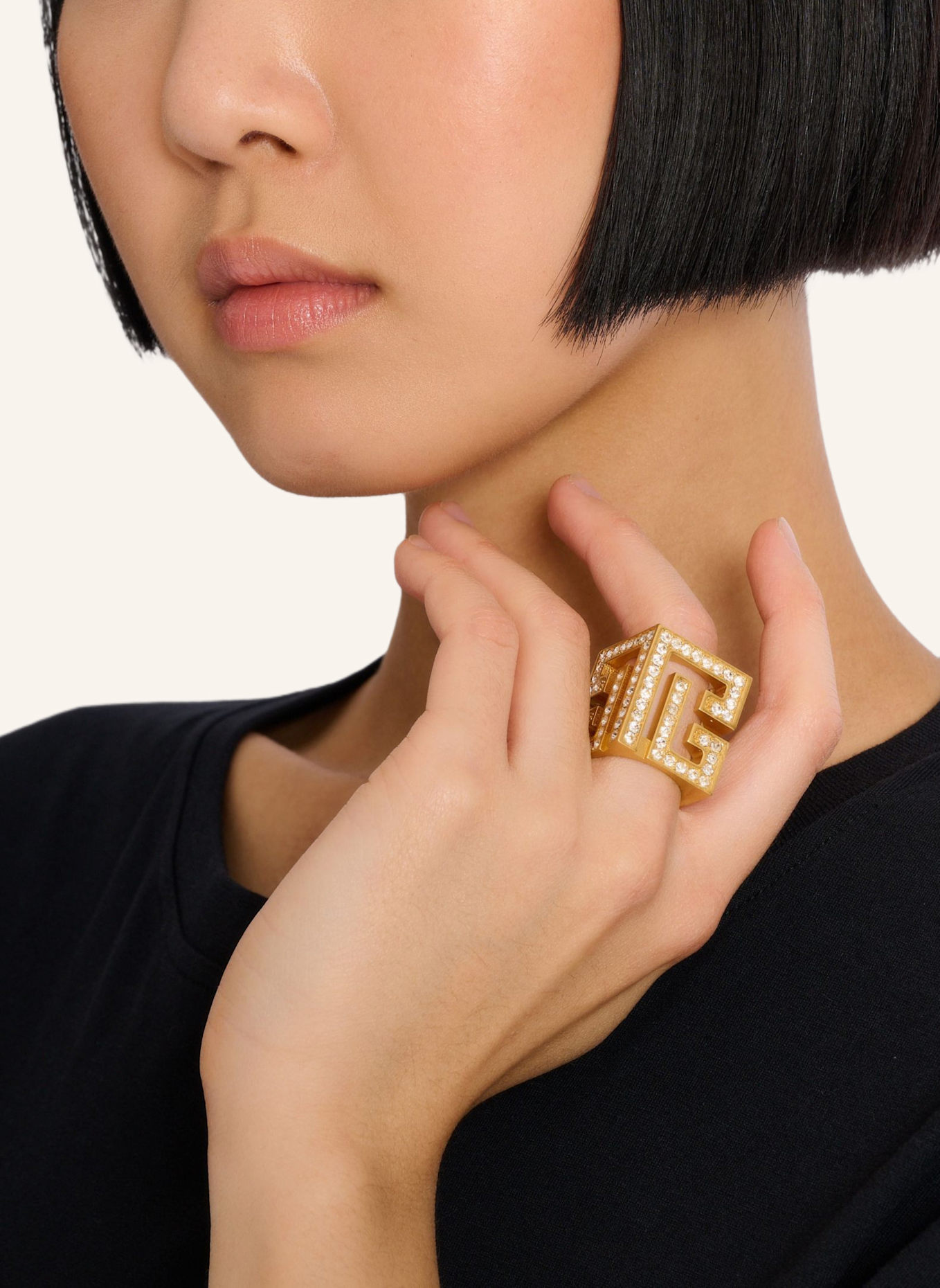 BALMAIN Würfel-Ring mit Strass und 3D-PB: SILBER