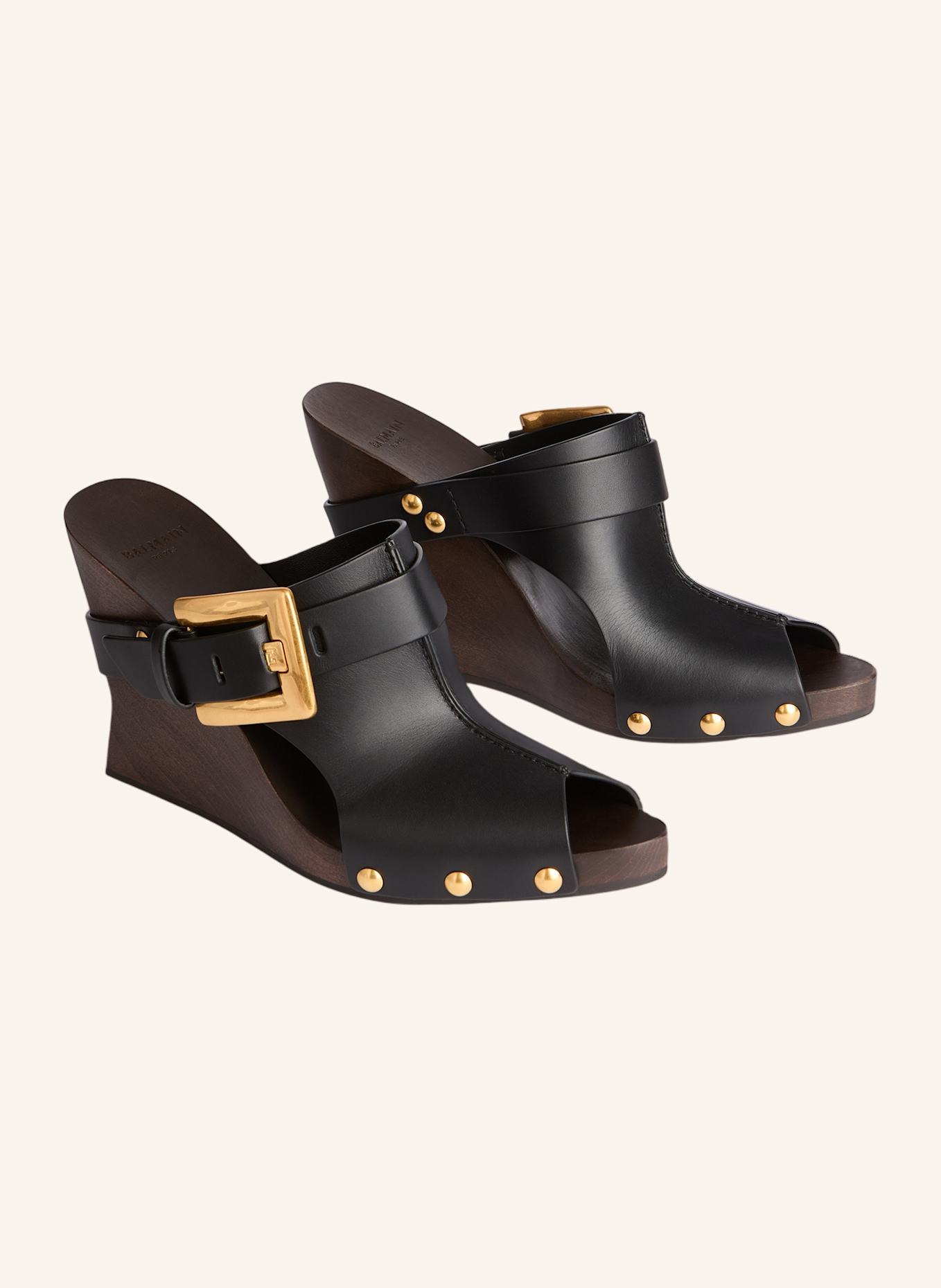 BALMAIN Anthem Wedge Pantoletten aus Glattleder: SCHWARZ