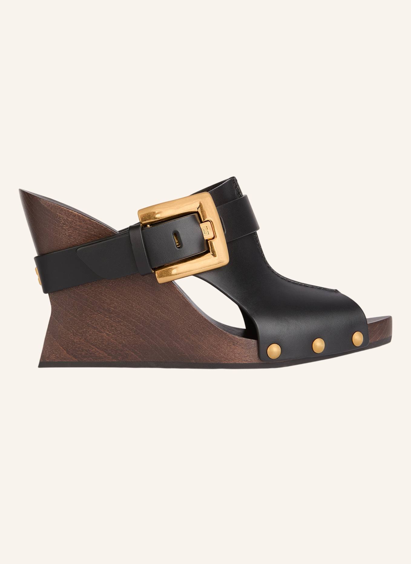 BALMAIN Anthem Wedge Pantoletten aus Glattleder: SCHWARZ