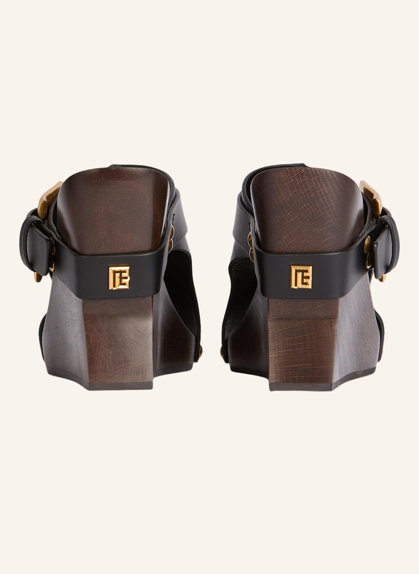 BALMAIN Anthem Wedge Pantoletten aus Glattleder: SCHWARZ