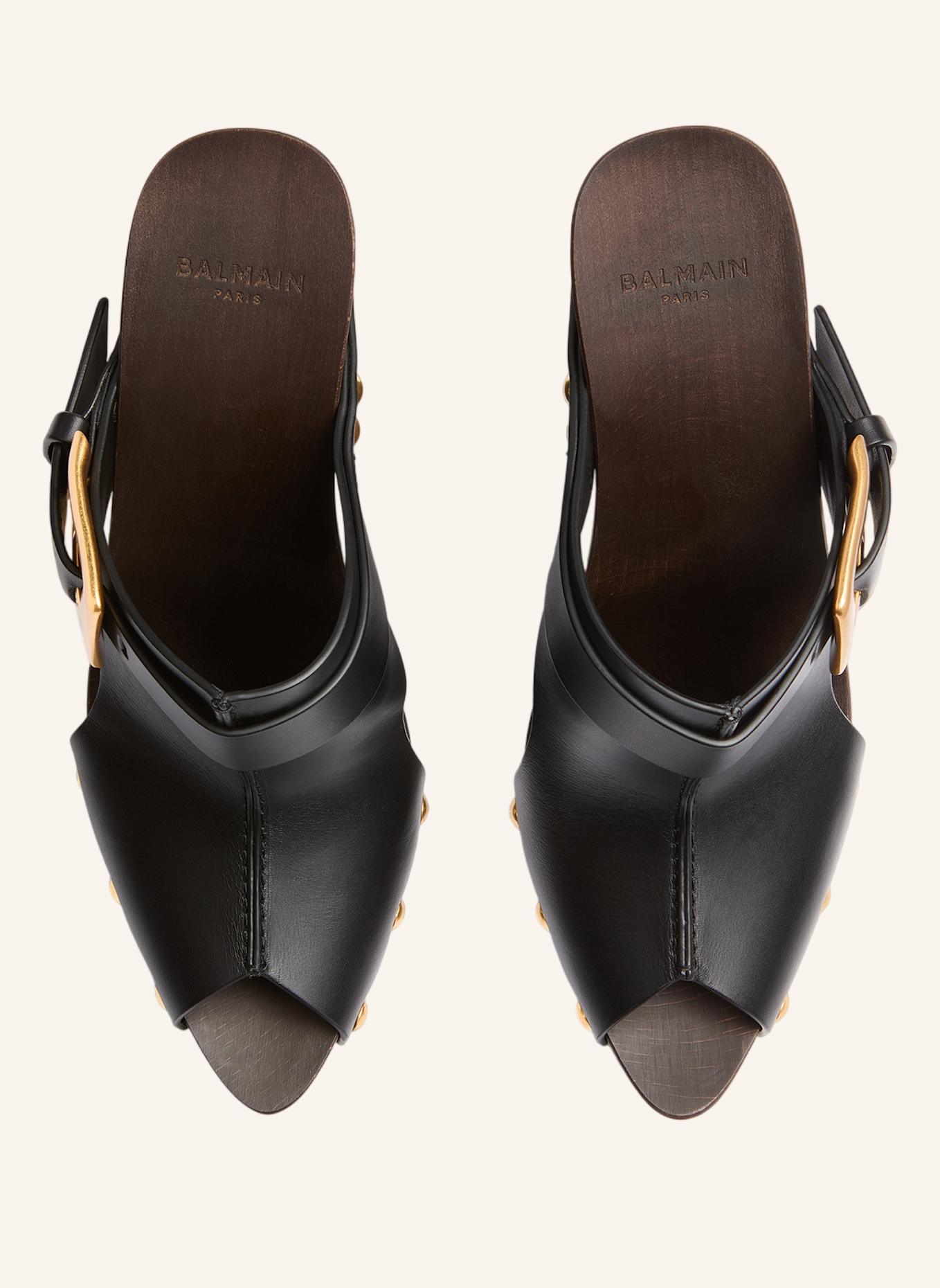 BALMAIN Anthem Wedge Pantoletten aus Glattleder: SCHWARZ