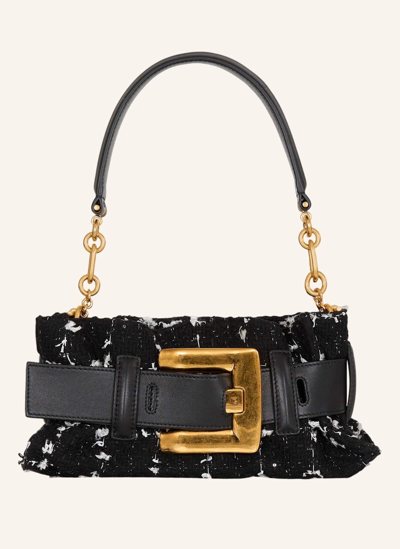 BALMAIN Anthem Mini-Tasche aus Tweed und Glattleder: SCHWARZ