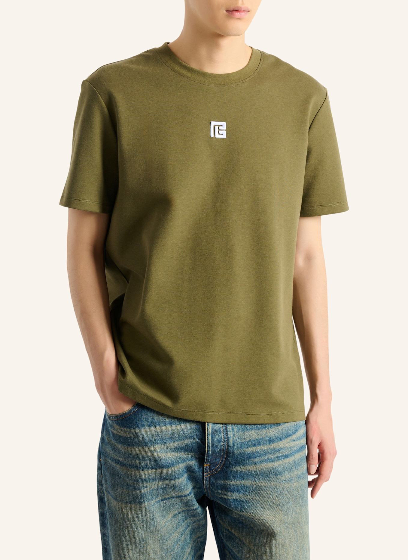 BALMAIN T-Shirt mit aufgesticktem Logo: GRÜN