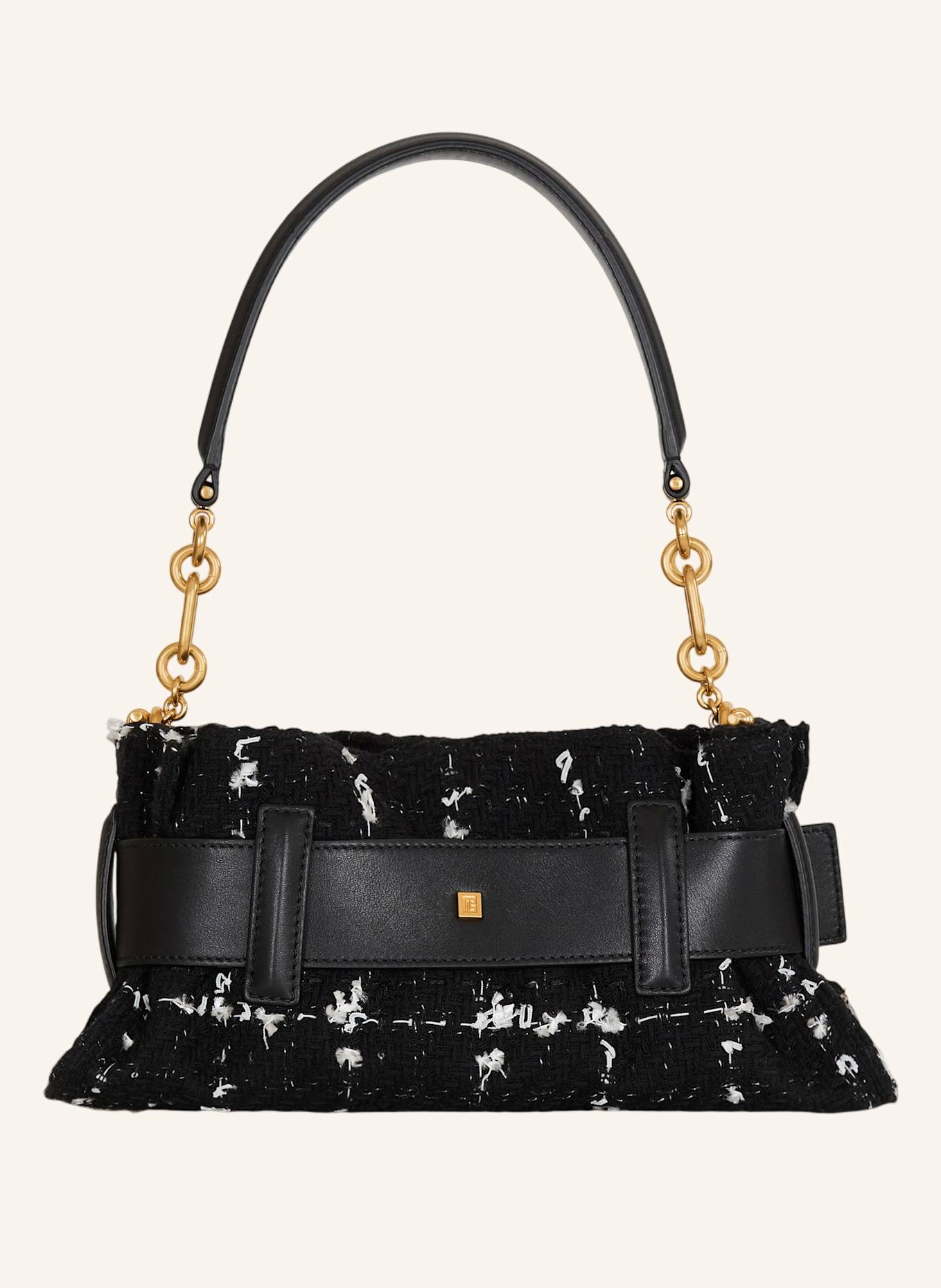 BALMAIN Anthem Mini-Tasche aus Tweed und Glattleder: SCHWARZ