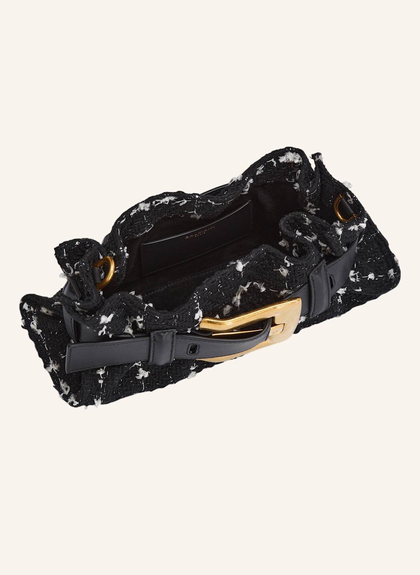 BALMAIN Anthem Mini-Tasche aus Tweed und Glattleder: SCHWARZ