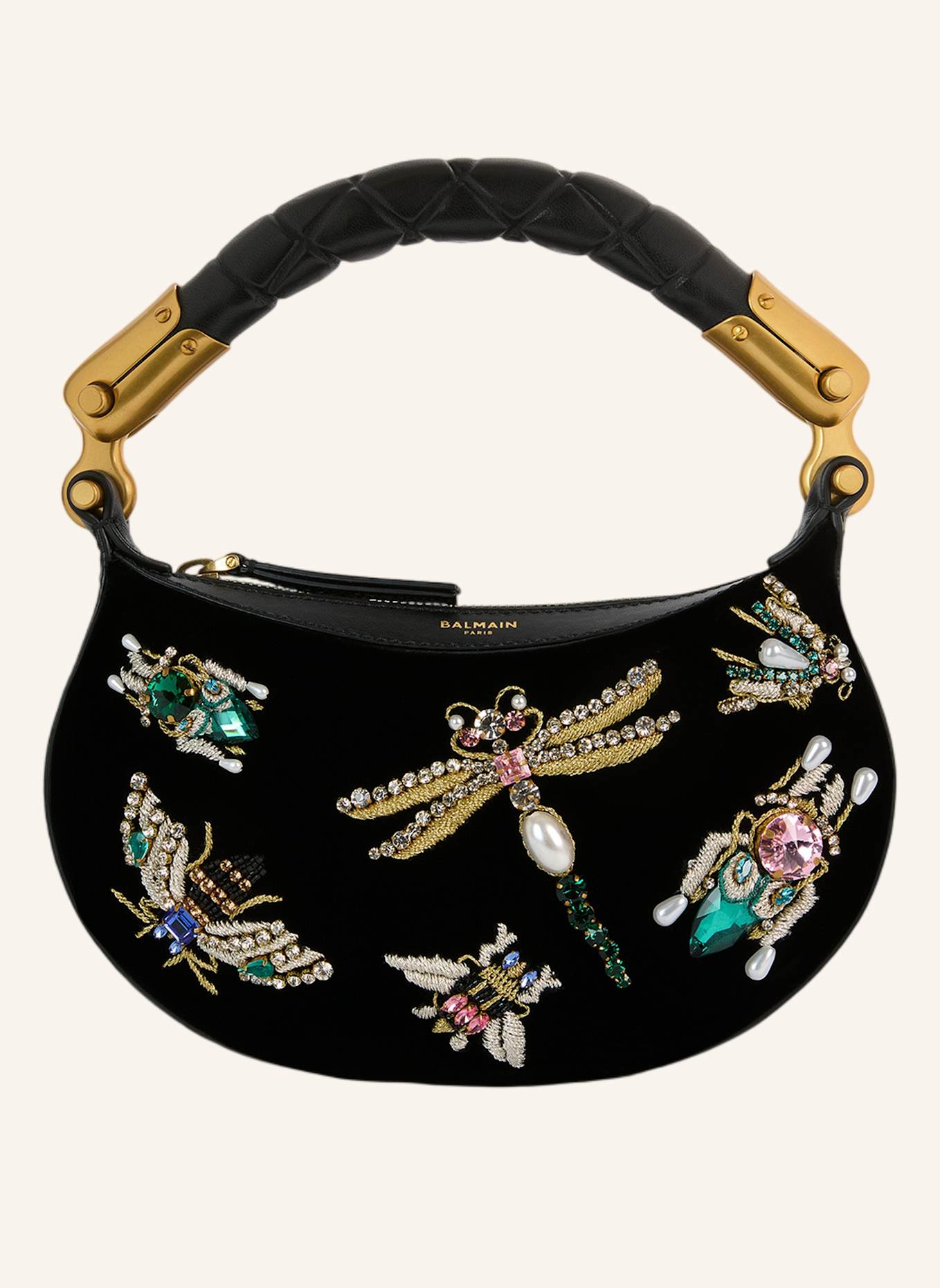 BALMAIN Ebene Insect Mini-Tasche aus besticktem Samt: SCHWARZ