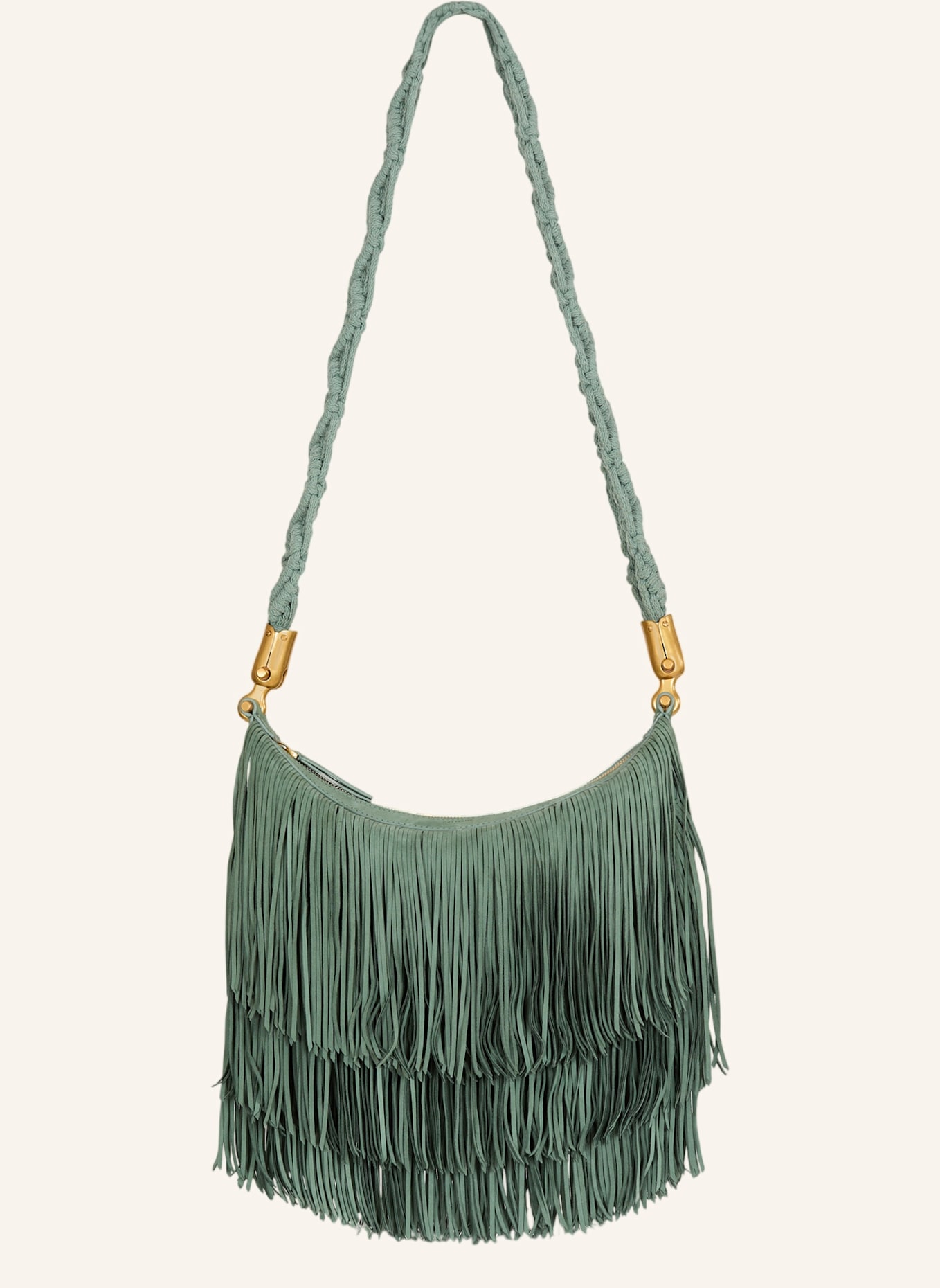 BALMAIN Hobo Bag Ébène aus Wildleder mit Fransen: GRÜN