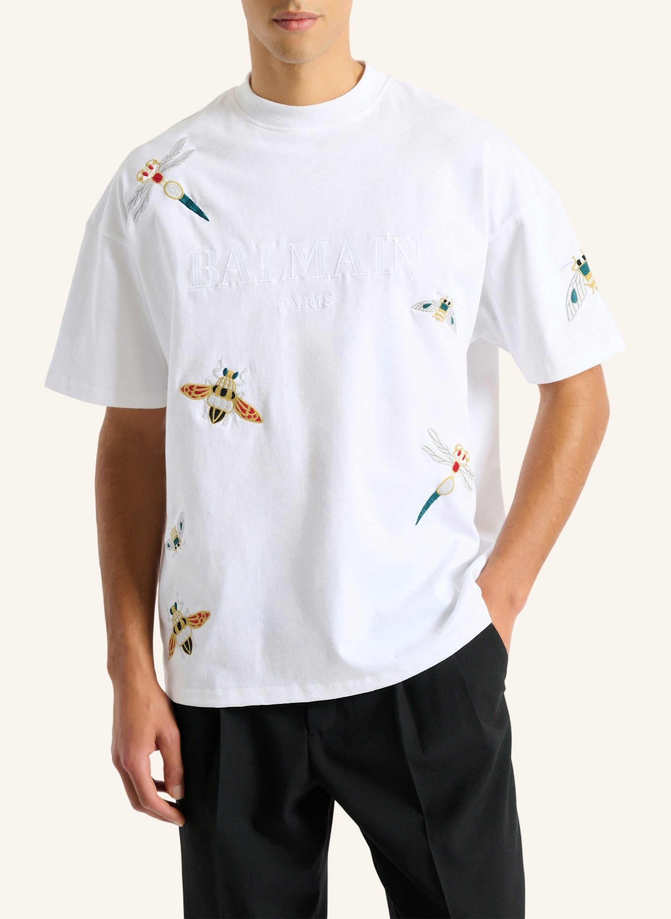 BALMAIN Besticktes Balmain Insect T-Shirt: WEISS