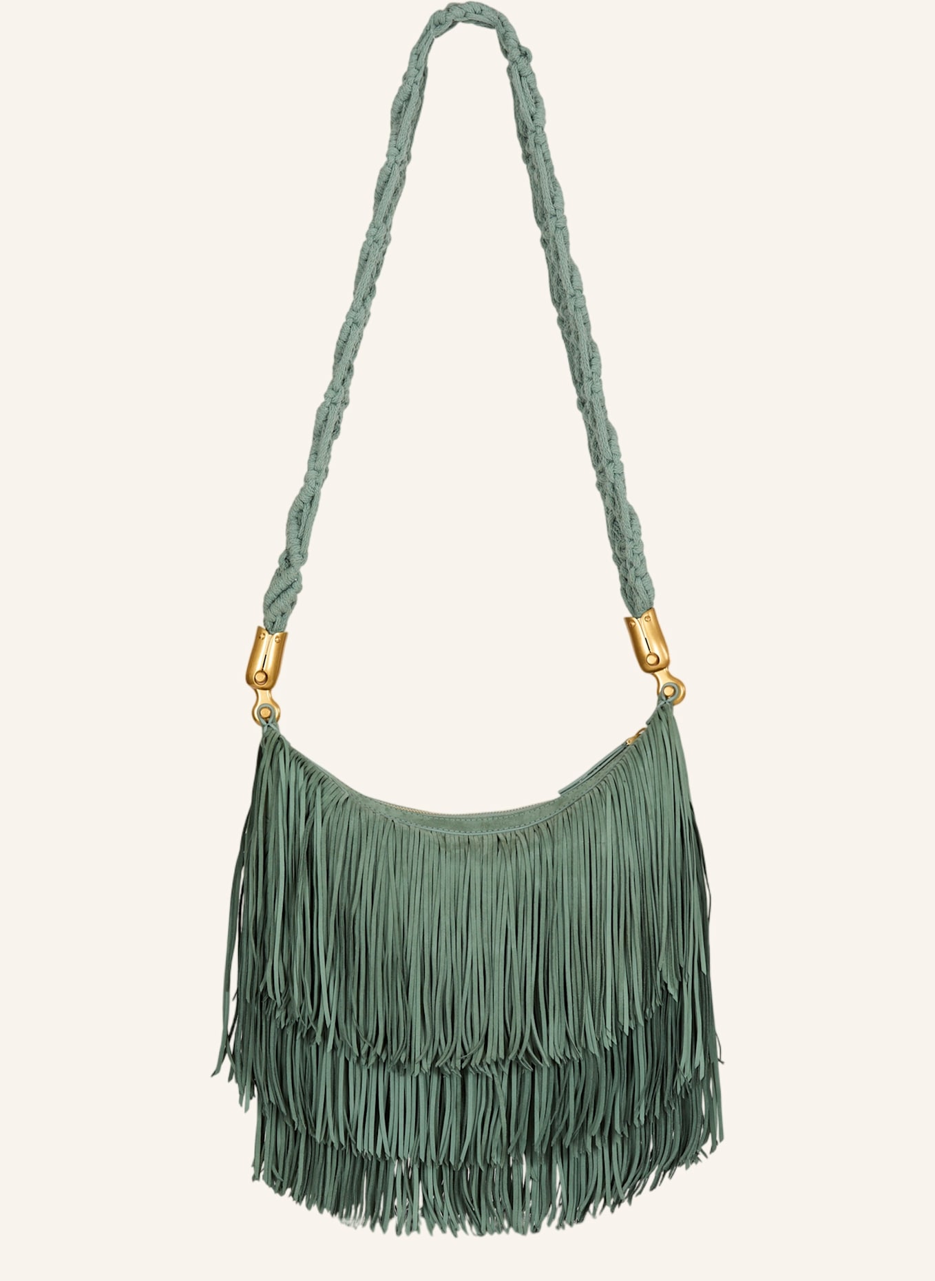 BALMAIN Hobo Bag Ébène aus Wildleder mit Fransen: GRÜN