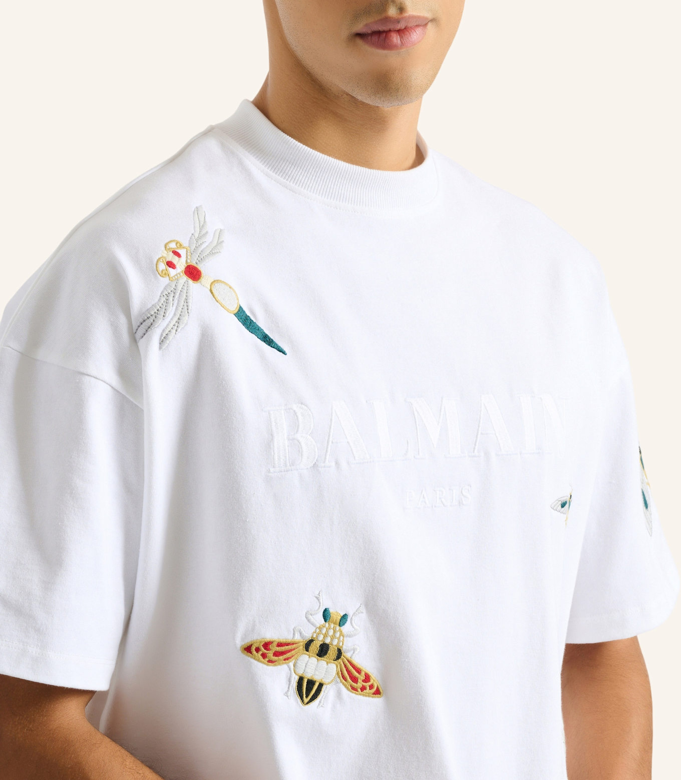 BALMAIN Besticktes Balmain Insect T-Shirt: WEISS