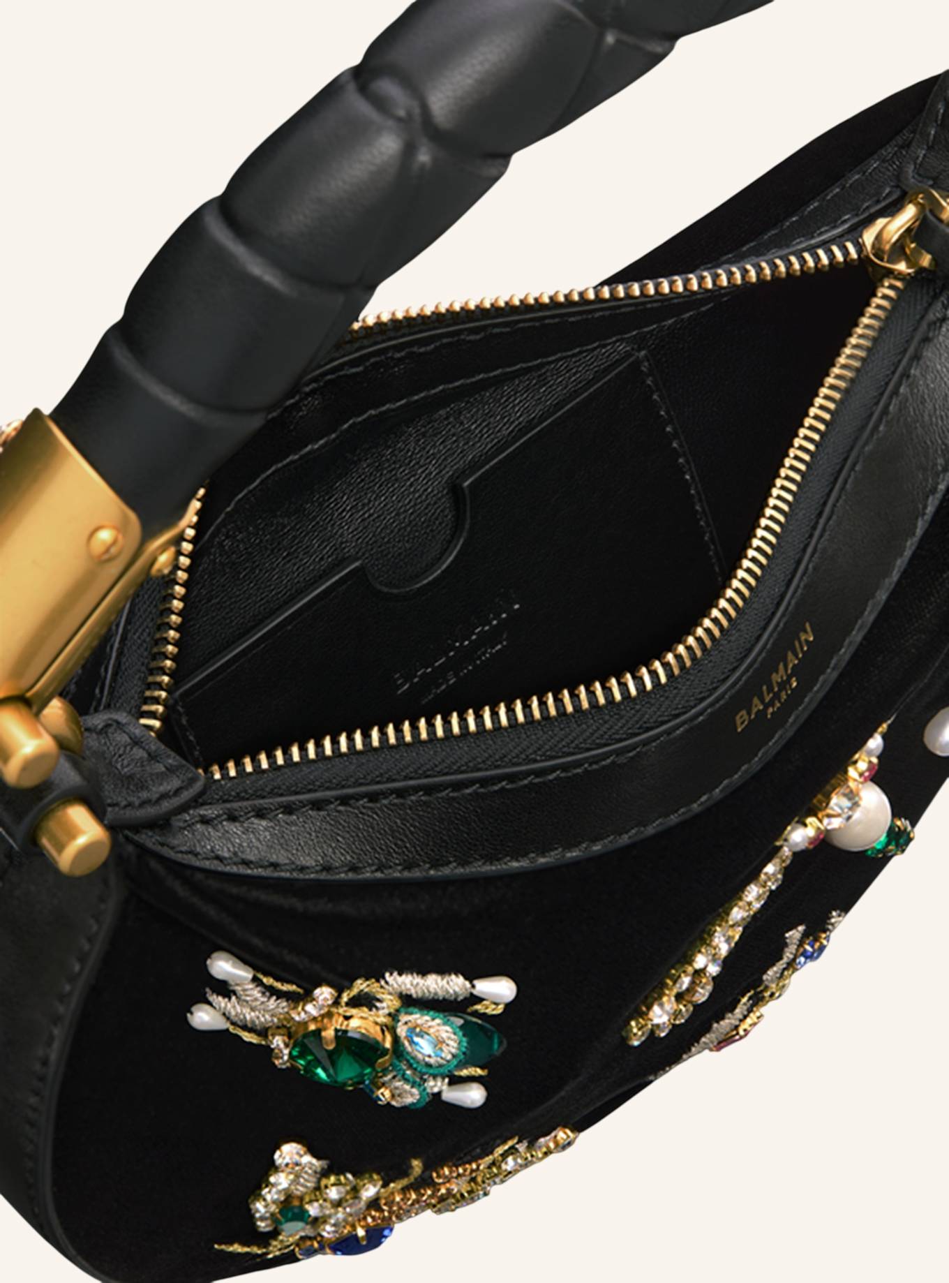 BALMAIN Ebene Insect Mini-Tasche aus besticktem Samt: SCHWARZ