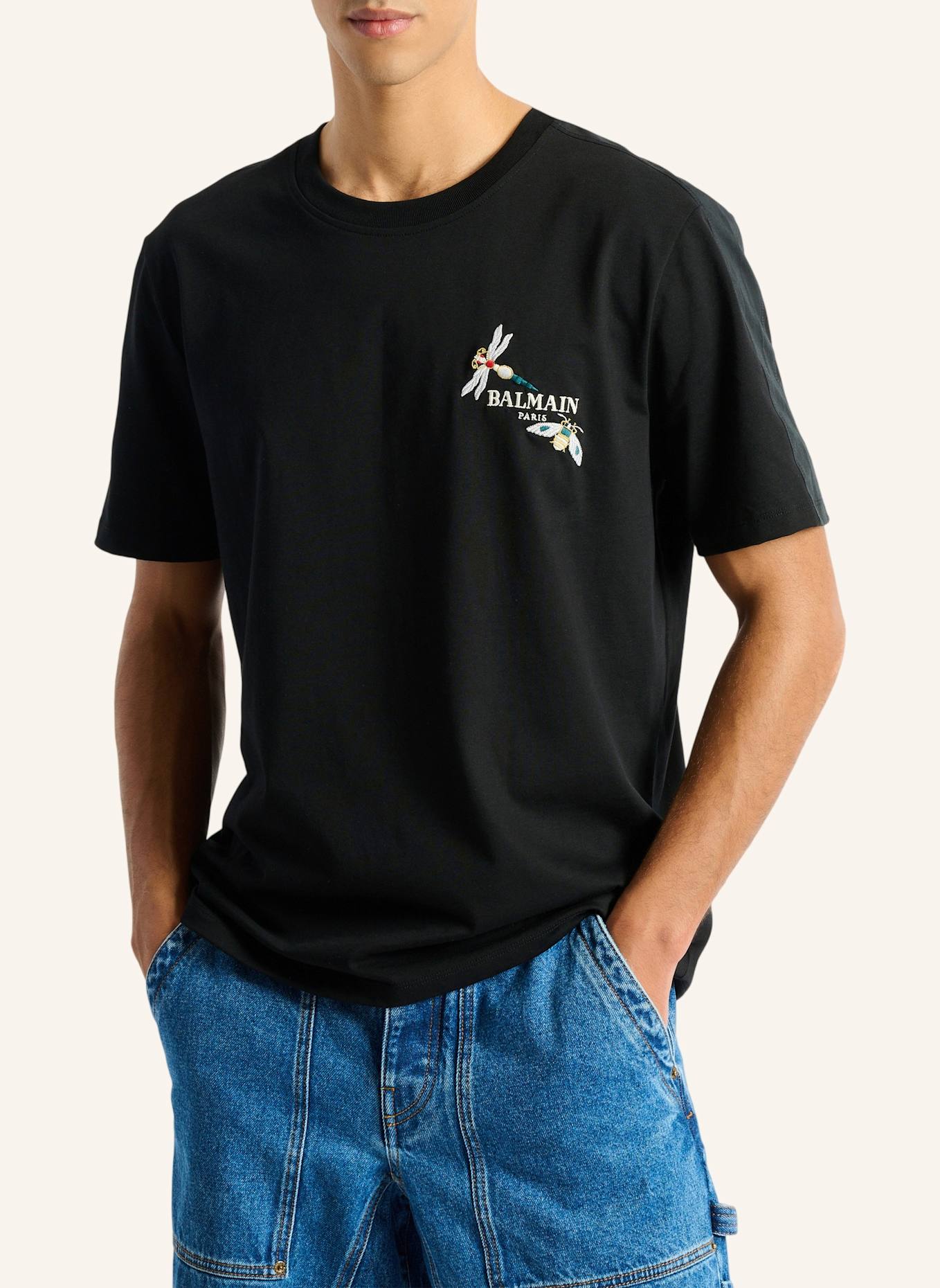 BALMAIN Besticktes Balmain Insect T-Shirt: SCHWARZ