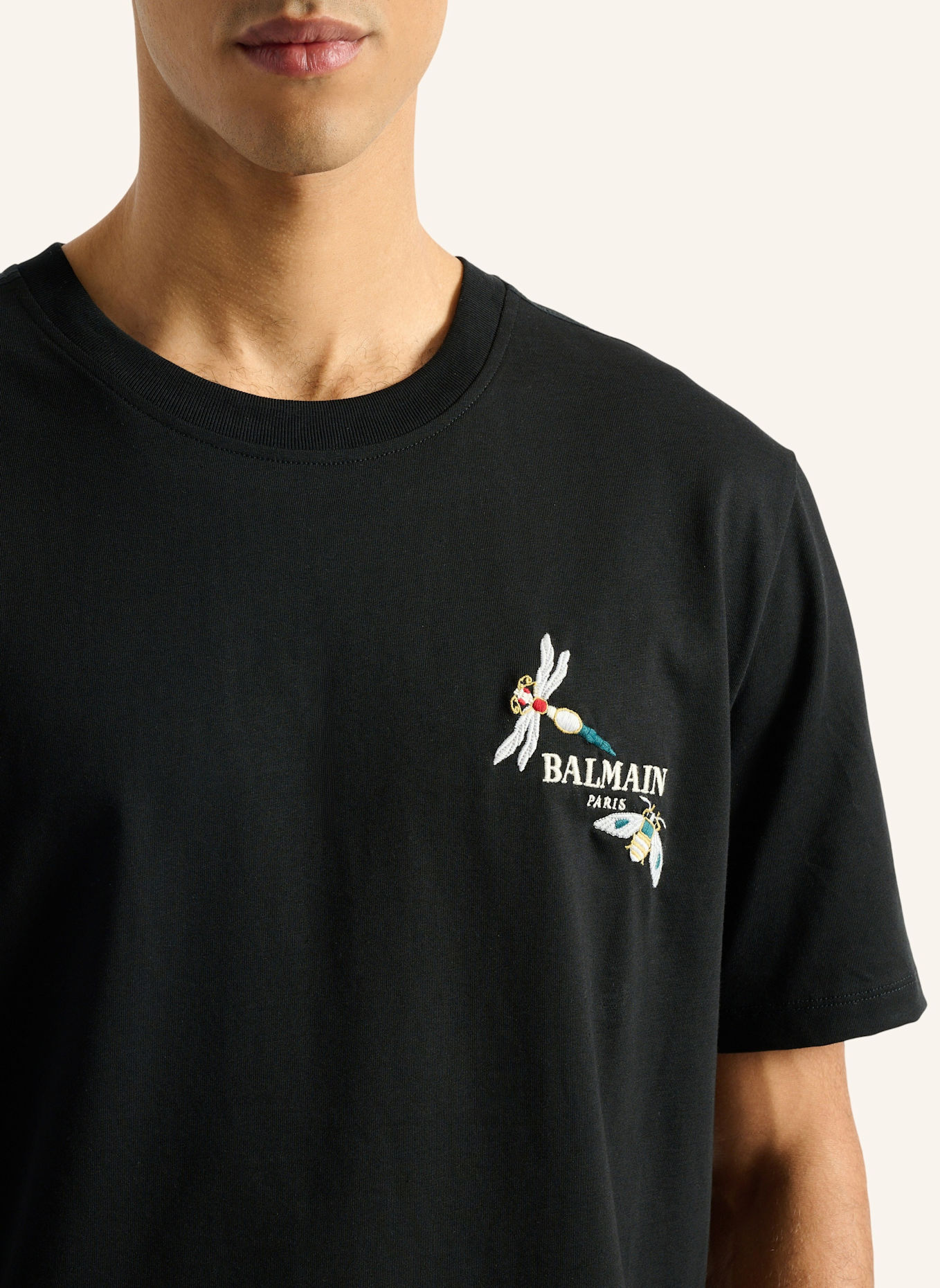 BALMAIN Besticktes Balmain Insect T-Shirt: SCHWARZ