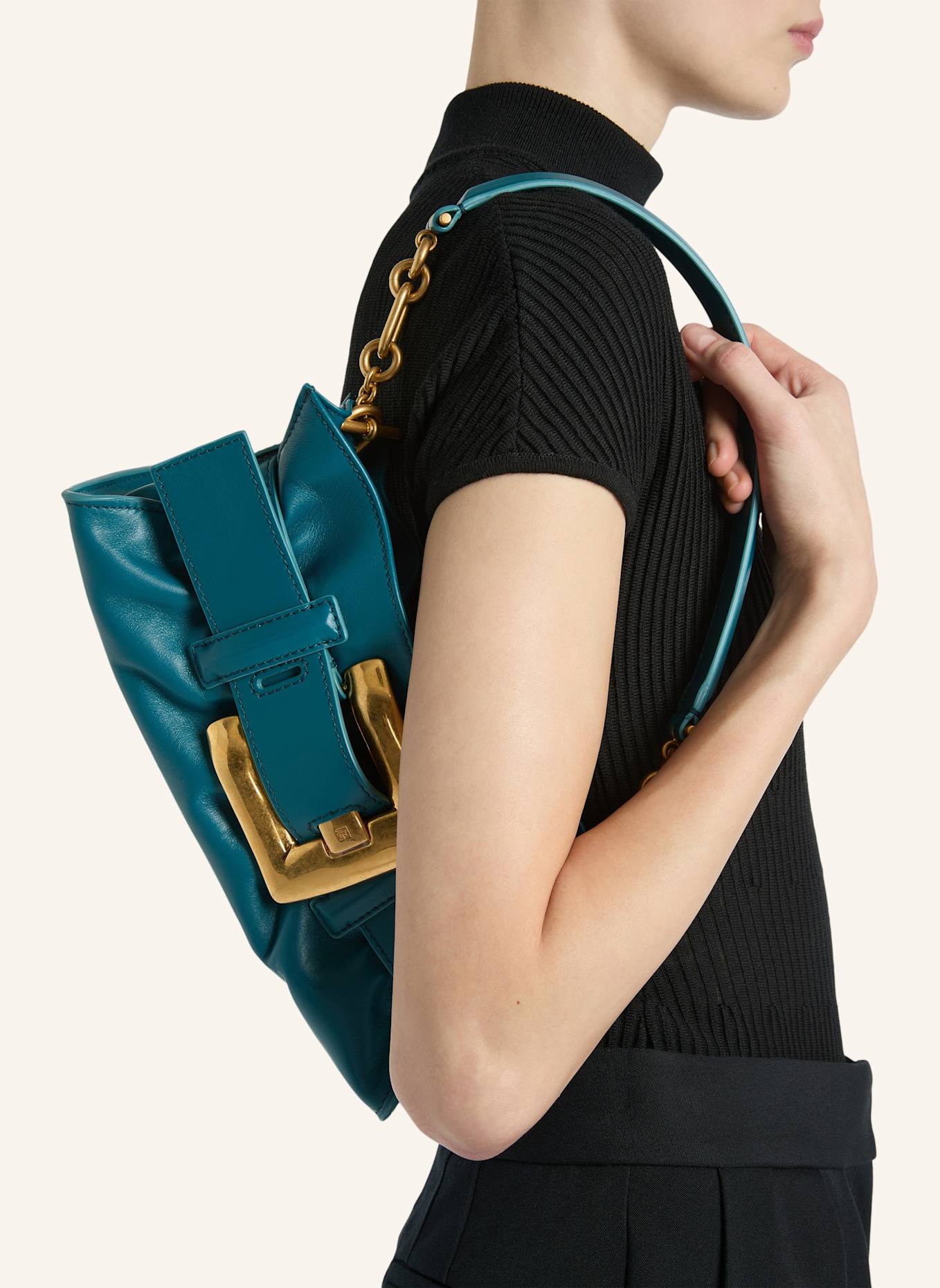 BALMAIN Anthem Mini-Tasche aus Glattleder: BLAU