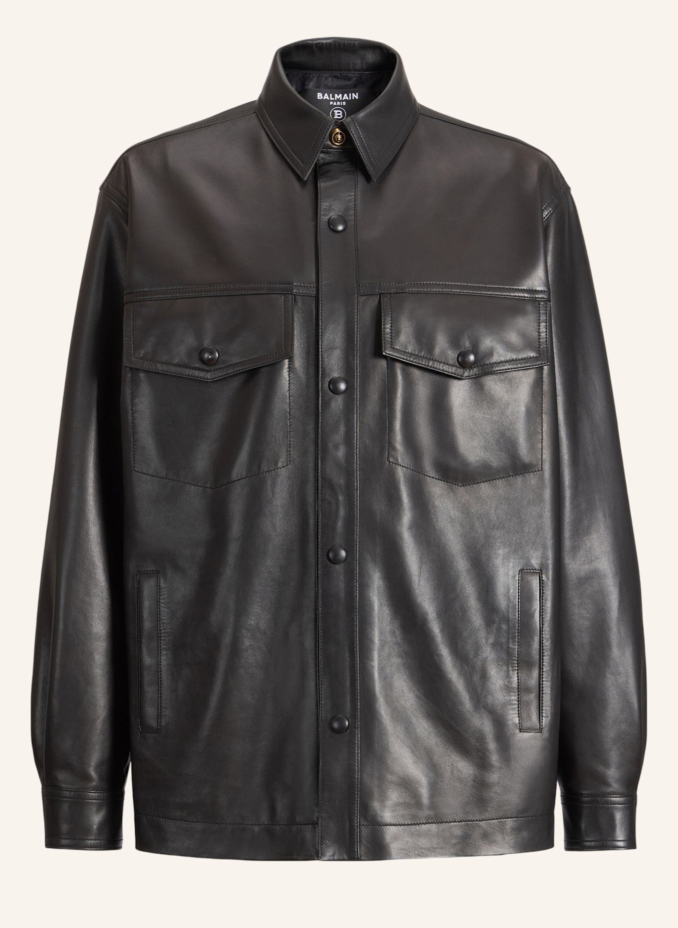 BALMAIN Überhemd aus Leder: SCHWARZ