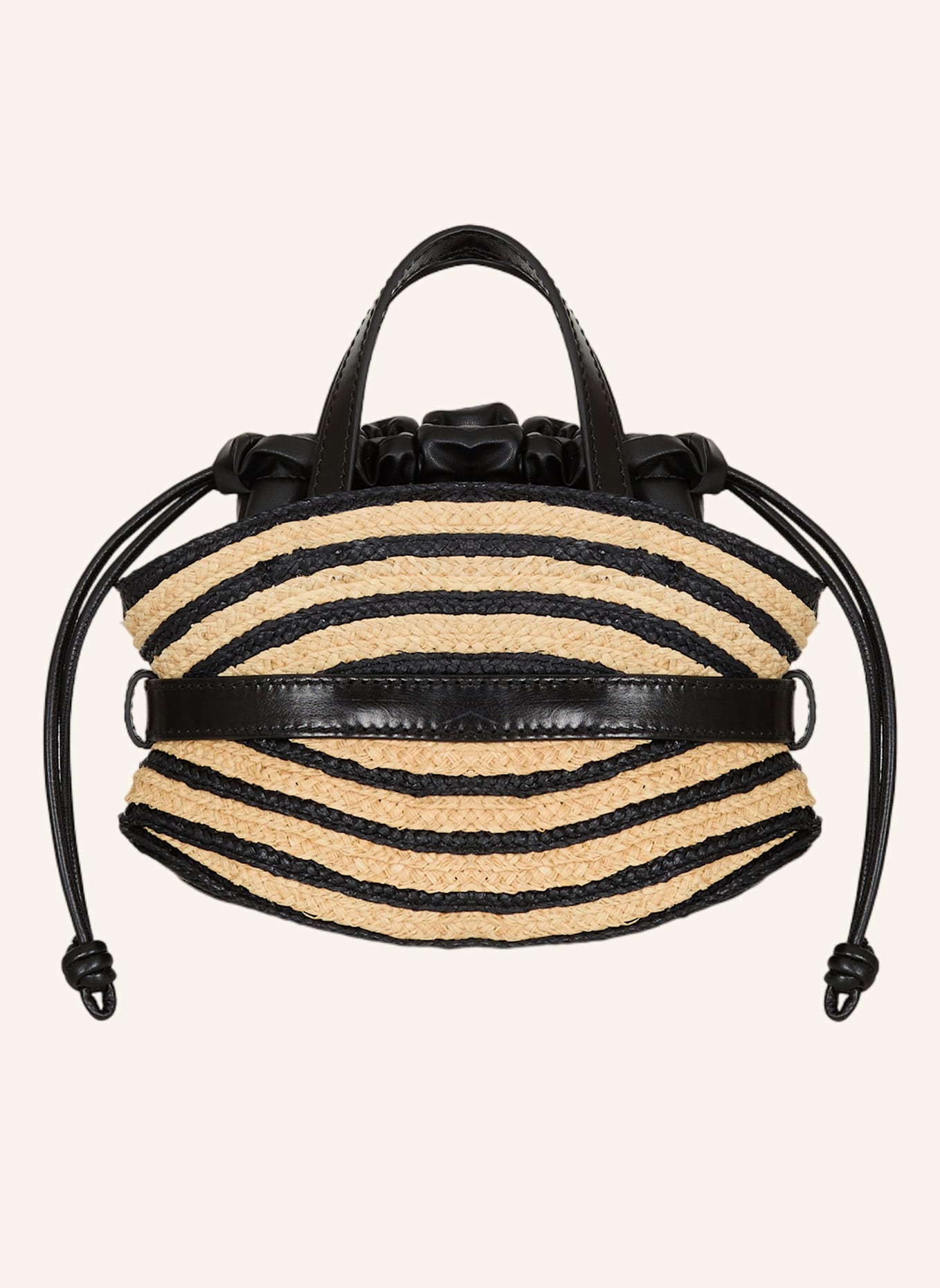 BALMAIN Shuffle Mini-Tasche aus Bast und Glattleder: KHAKI