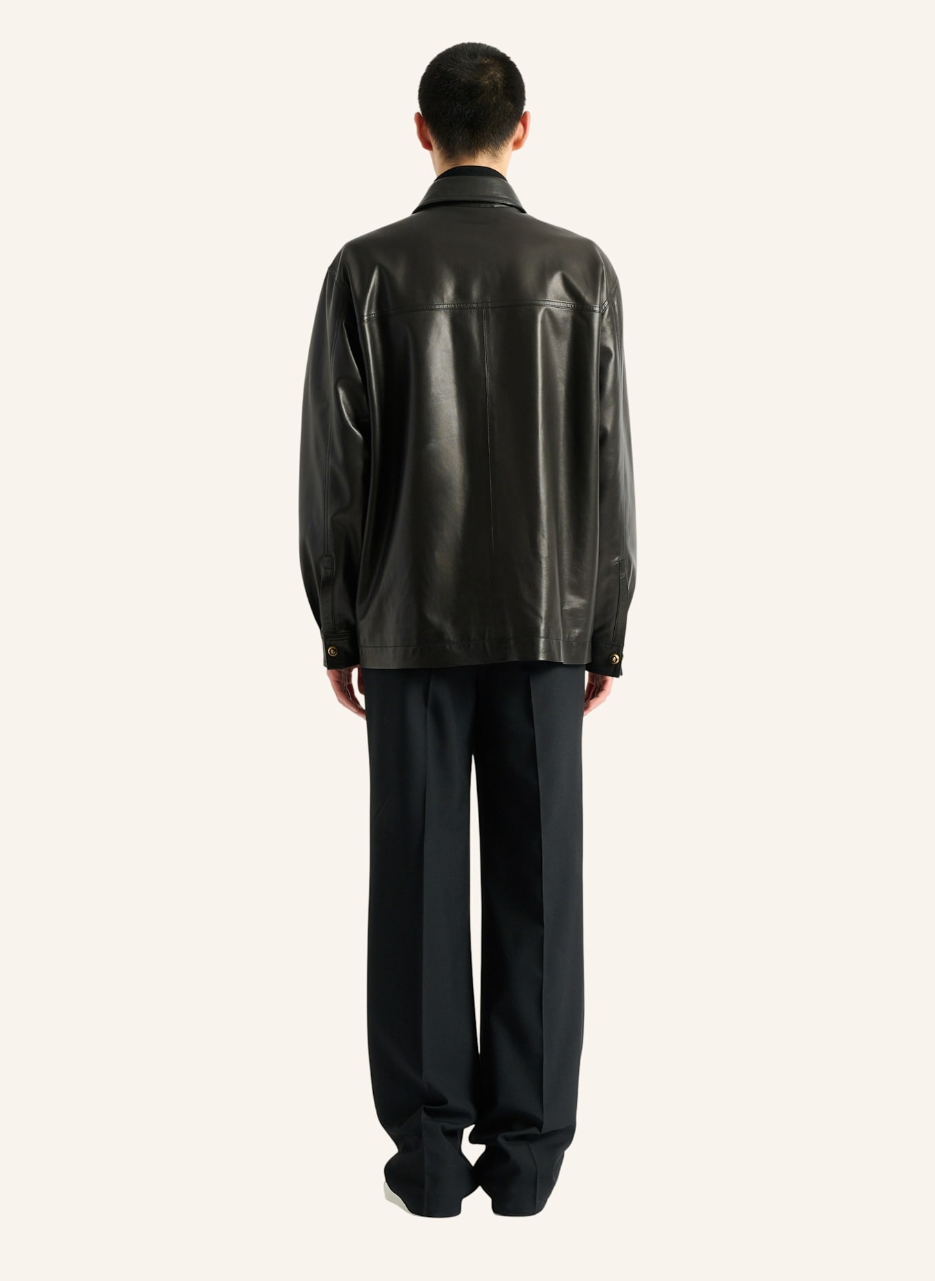 BALMAIN Überhemd aus Leder: SCHWARZ