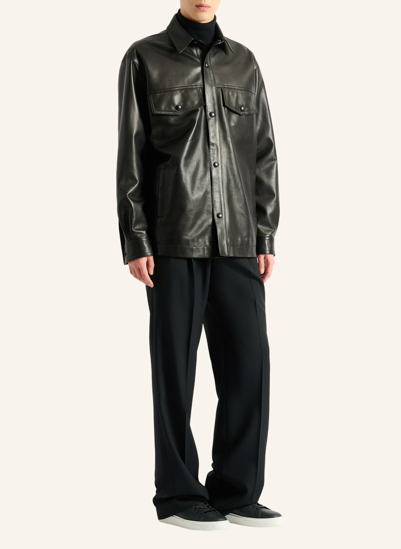 BALMAIN Überhemd aus Leder: SCHWARZ