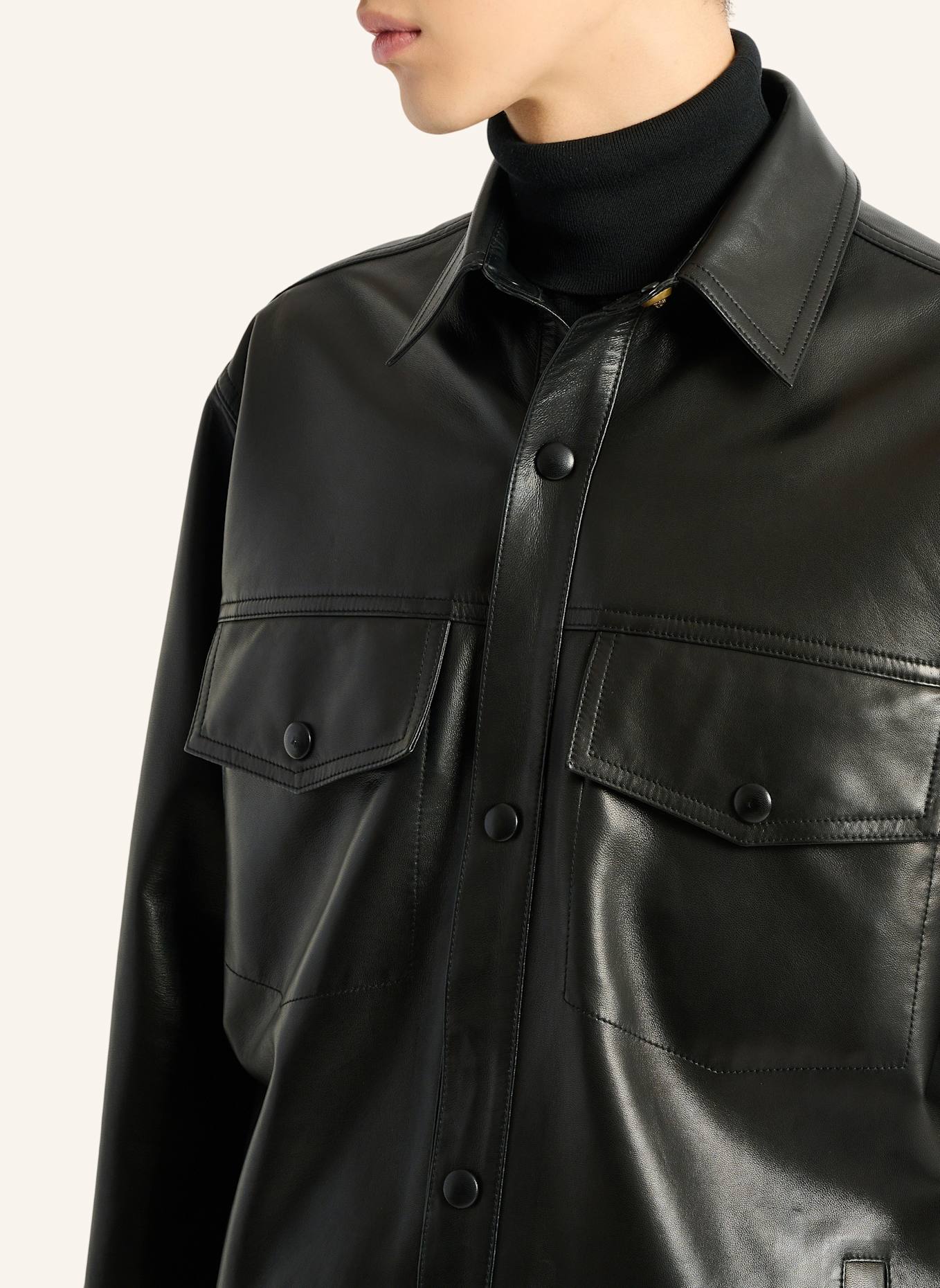 BALMAIN Überhemd aus Leder: SCHWARZ