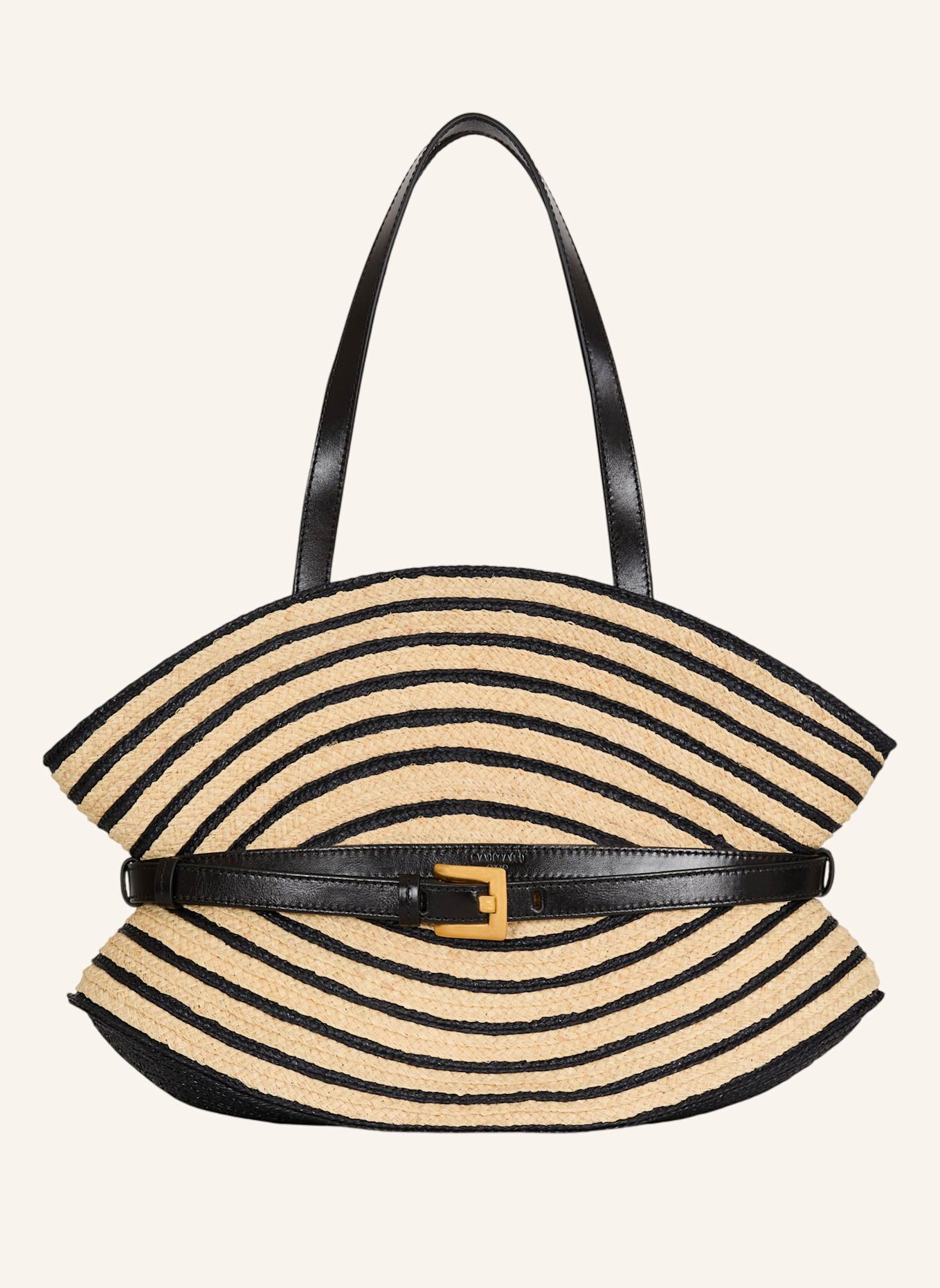 BALMAIN Mittelgroße Shuffle Tasche aus zweifarbigem Bast und Glattleder: KHAKI