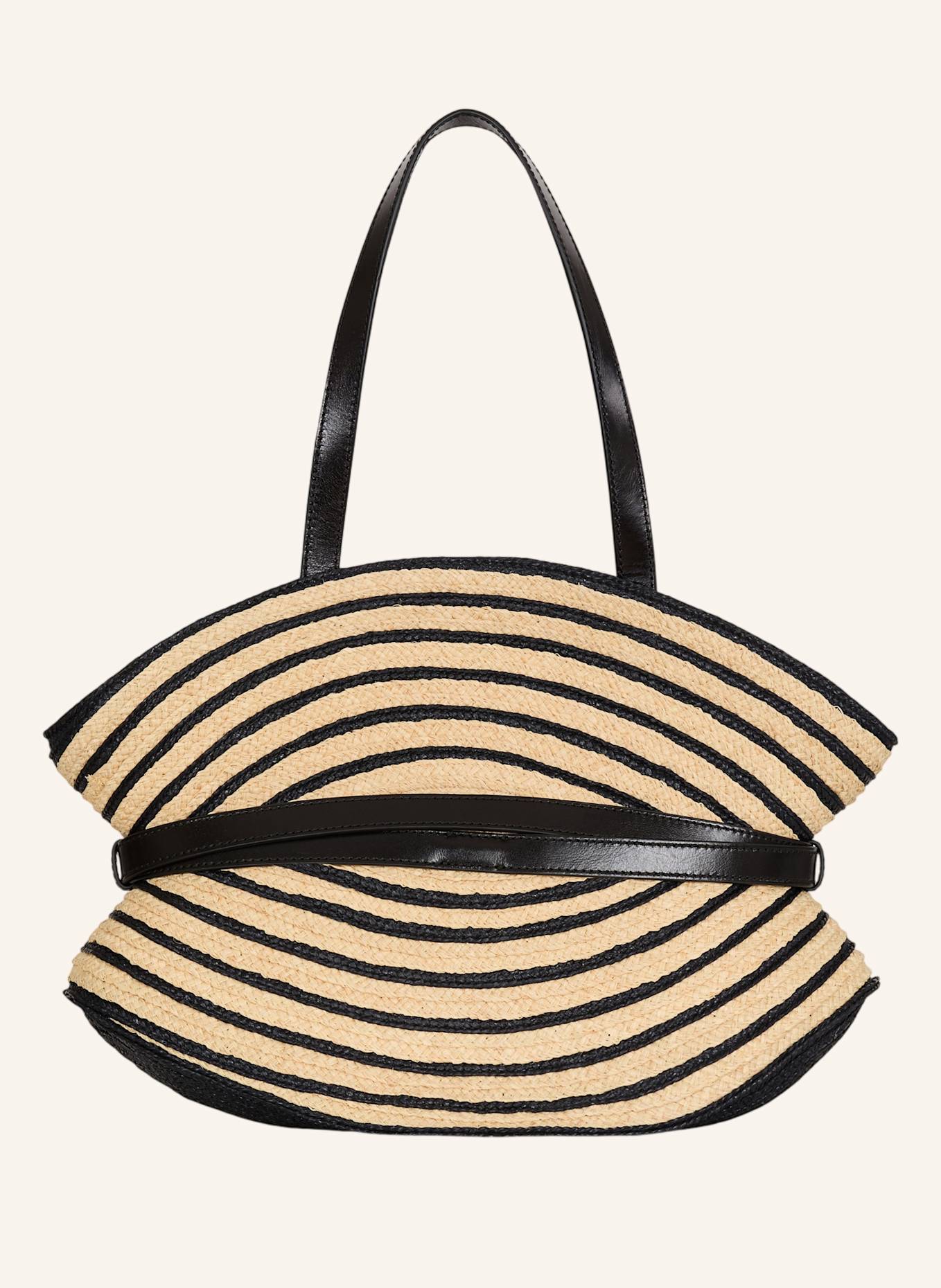 BALMAIN Mittelgroße Shuffle Tasche aus zweifarbigem Bast und Glattleder: KHAKI
