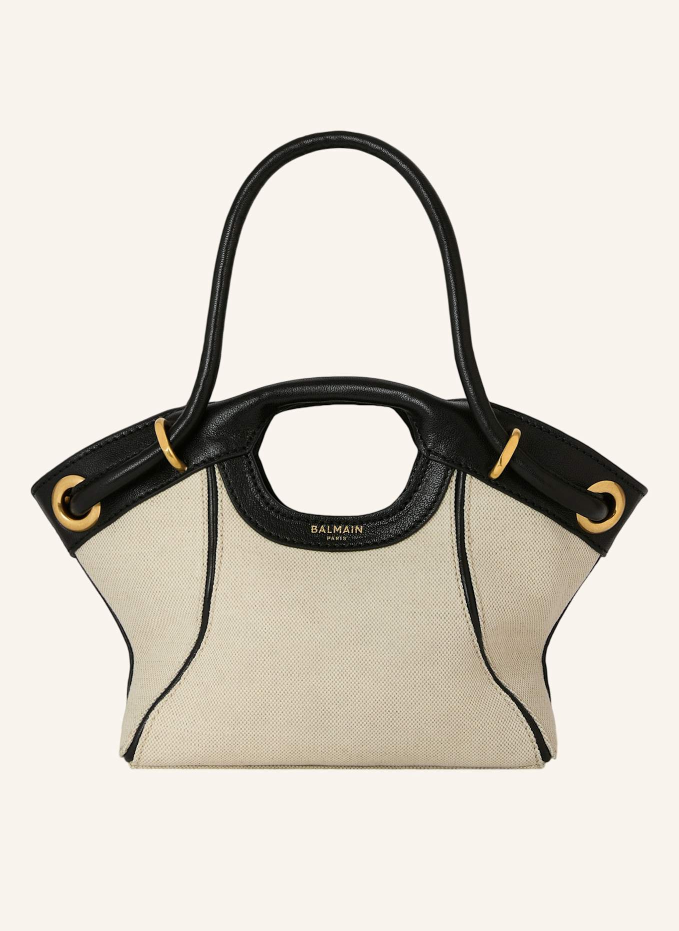 BALMAIN Kleiner Shopper aus Canvas und glattem Leder: KHAKI