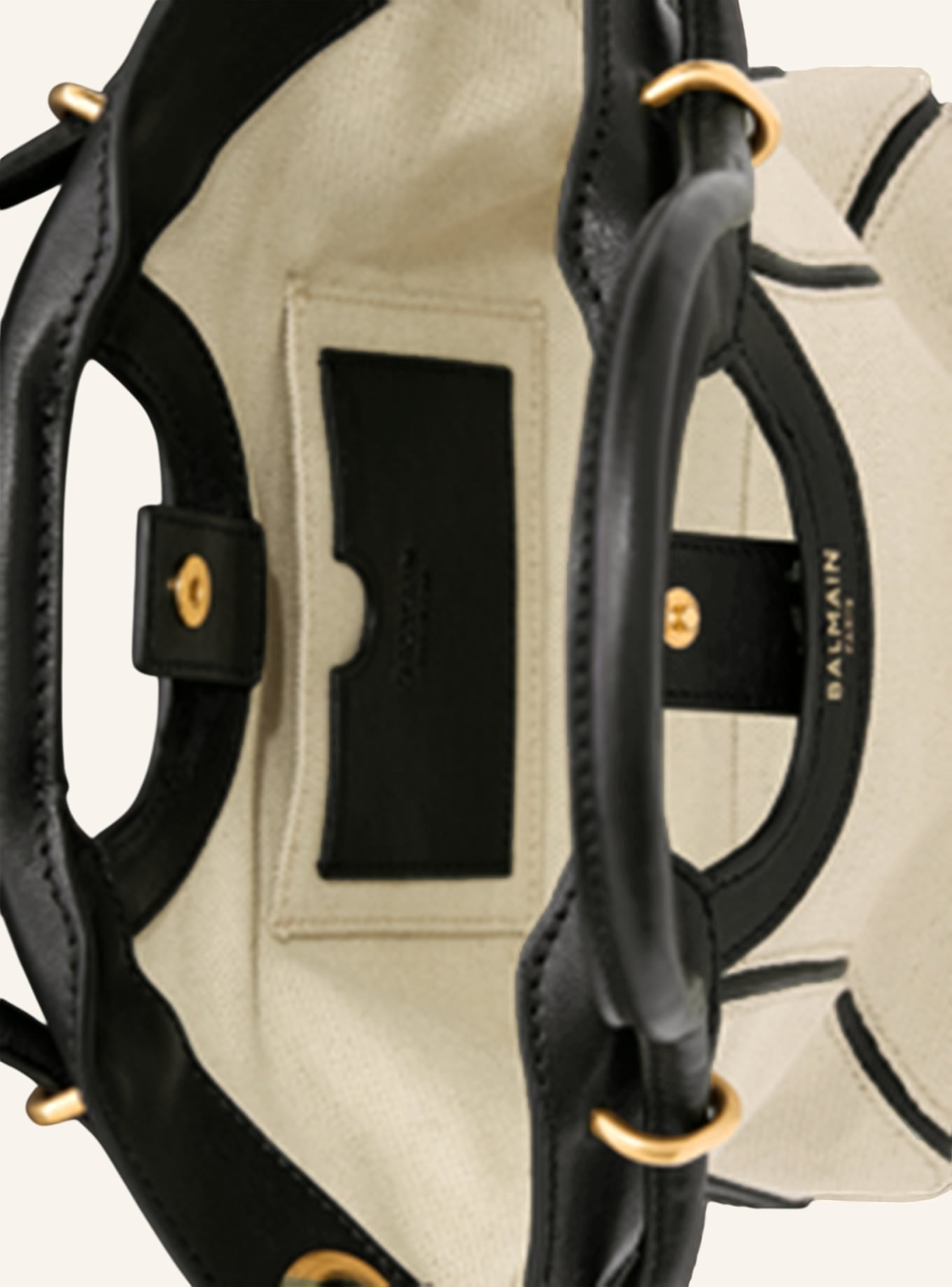 BALMAIN Kleiner Shopper aus Canvas und glattem Leder: KHAKI