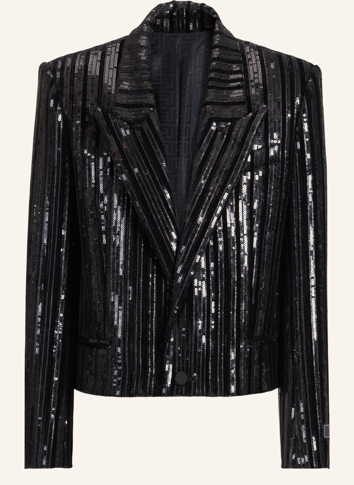 BALMAIN Spencer aus Samt mit Pailletten: SCHWARZ