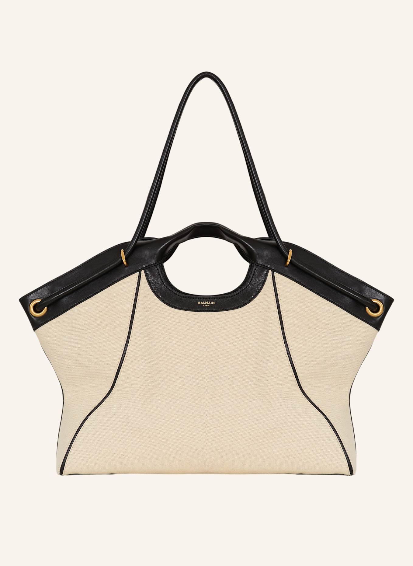 BALMAIN Großer Shopper aus Canvas und Glattleder: KHAKI