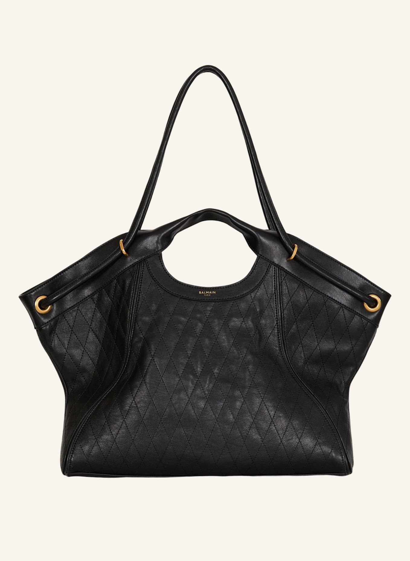 BALMAIN Großer Shopper aus gestepptem Leder: SCHWARZ