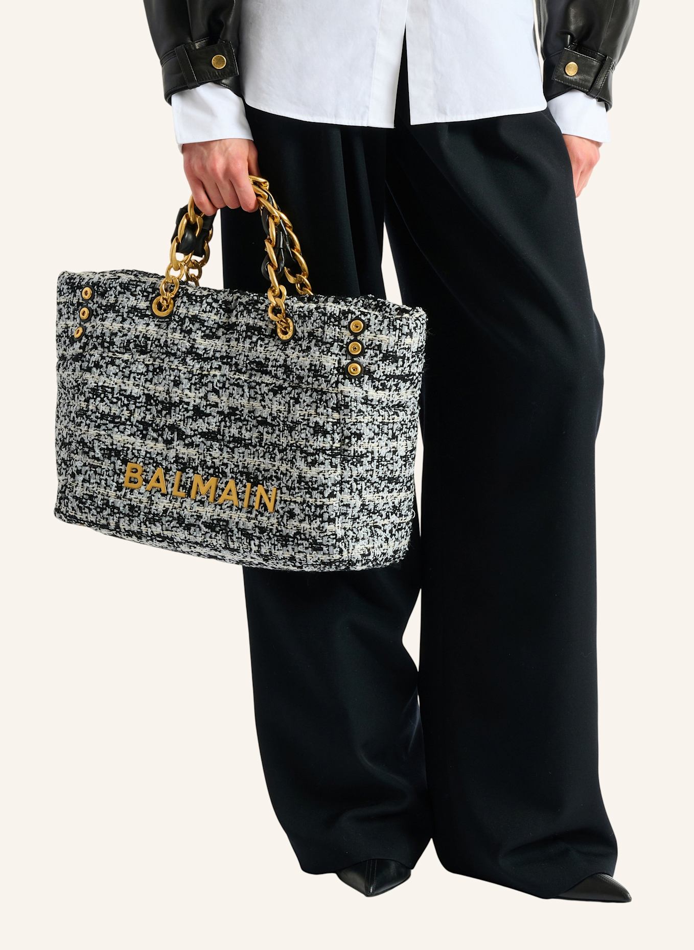 BALMAIN 1945 Soft Shopper aus Tweed: SCHWARZ