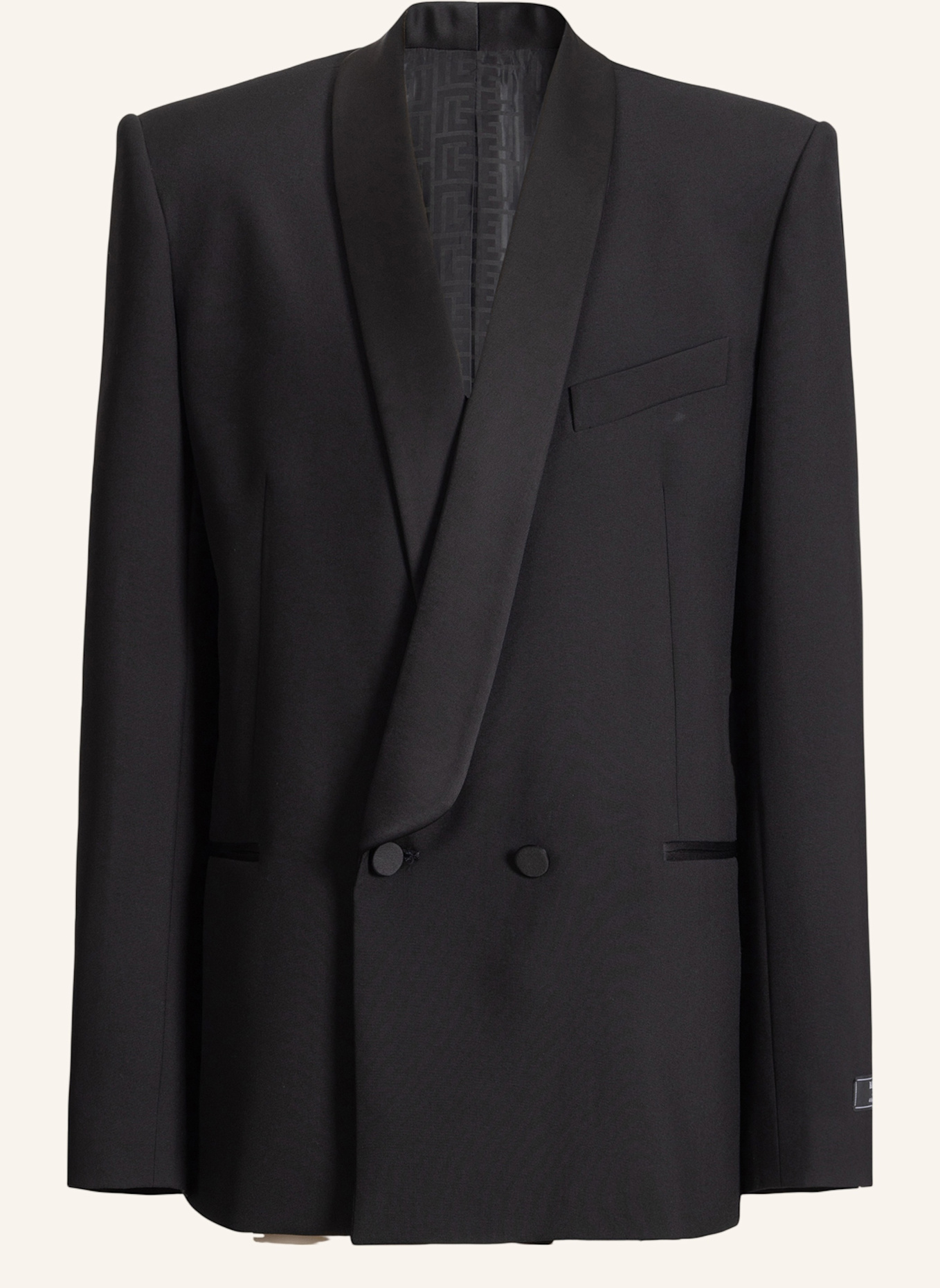 BALMAIN Jacke mit zwei Knöpfen aus Wolle und Satin: SCHWARZ