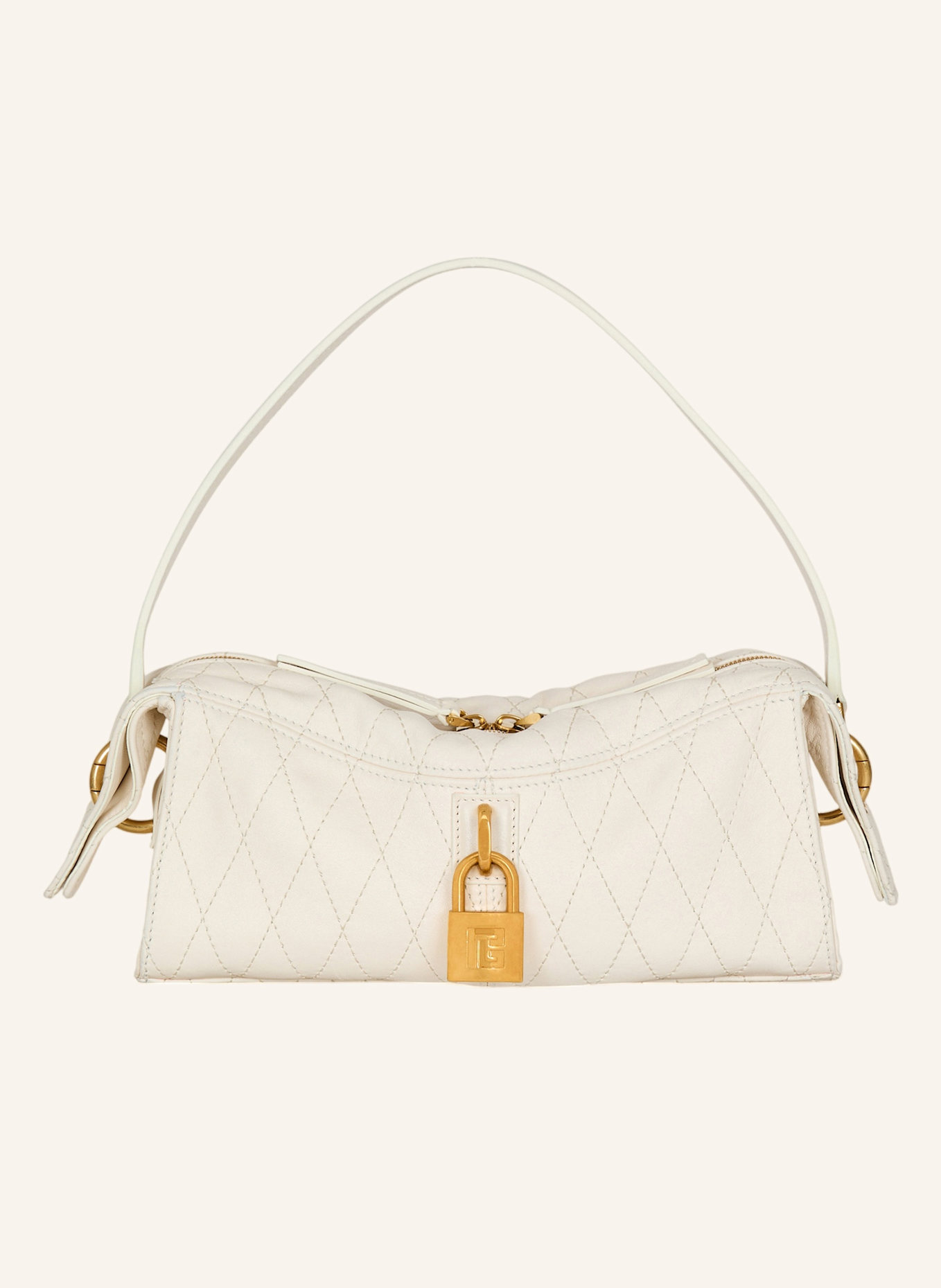 BALMAIN Kleine Pulse Tasche aus Glattleder mit Ziernähten: WEISS