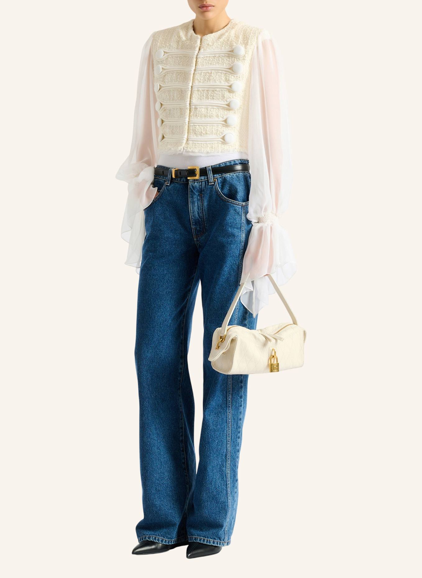 BALMAIN Kleine Pulse Tasche aus Glattleder mit Ziernähten: WEISS