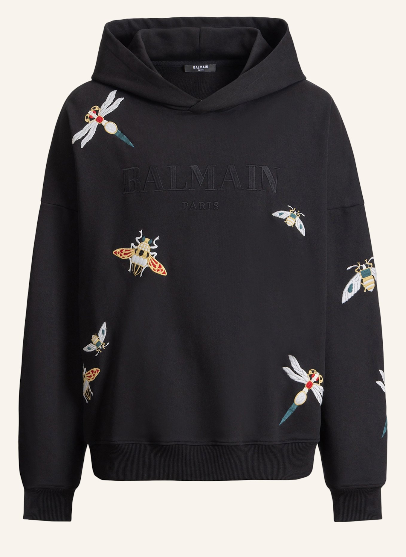 BALMAIN Bestickter Balmain Insect Kapuzenpullover: SCHWARZ